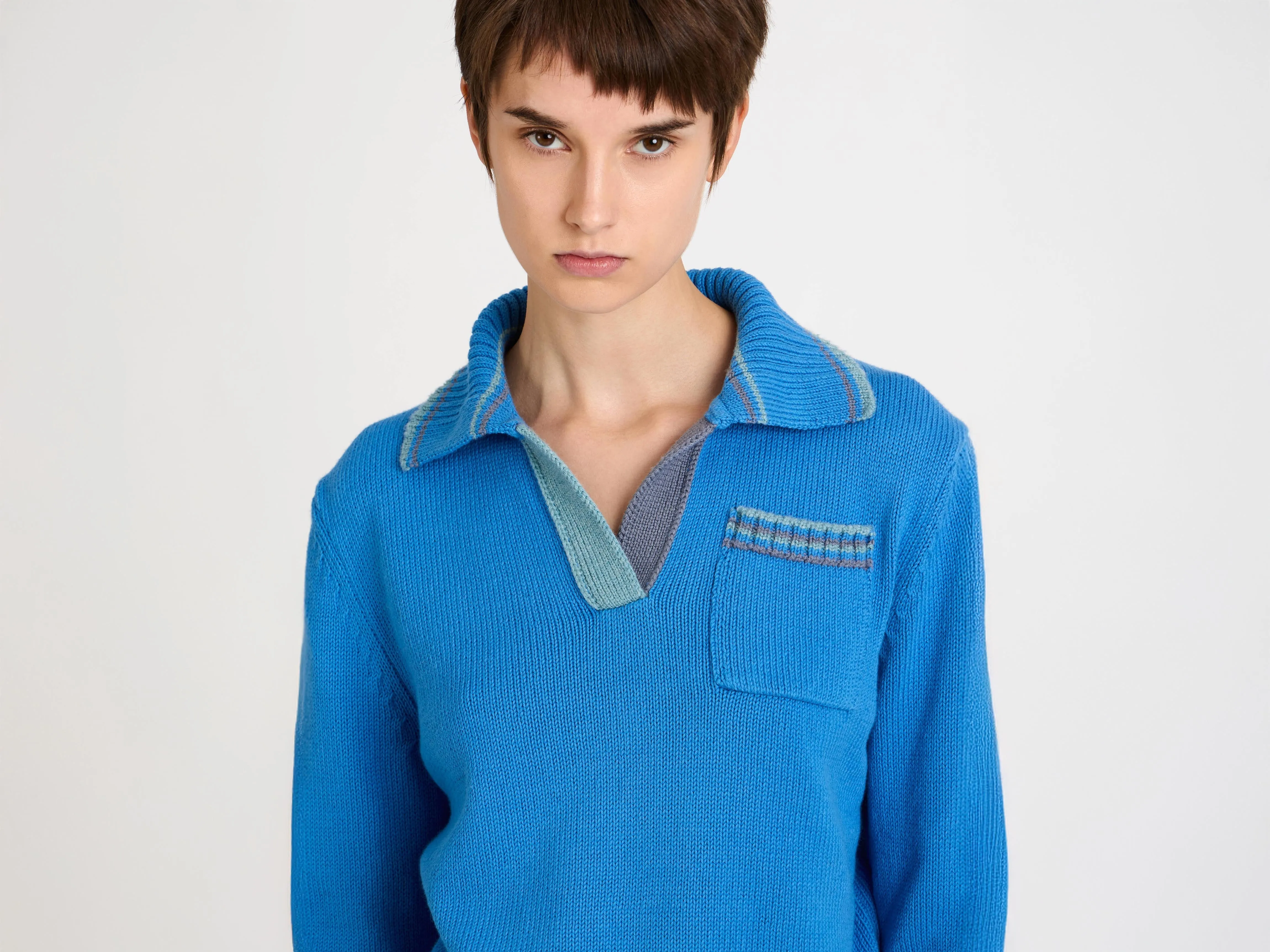 WOMENS SHRUNKEN POLO JUMPER IN CORNFLOWER BLUE sold by J.W. Anderson product image thumbnail 4