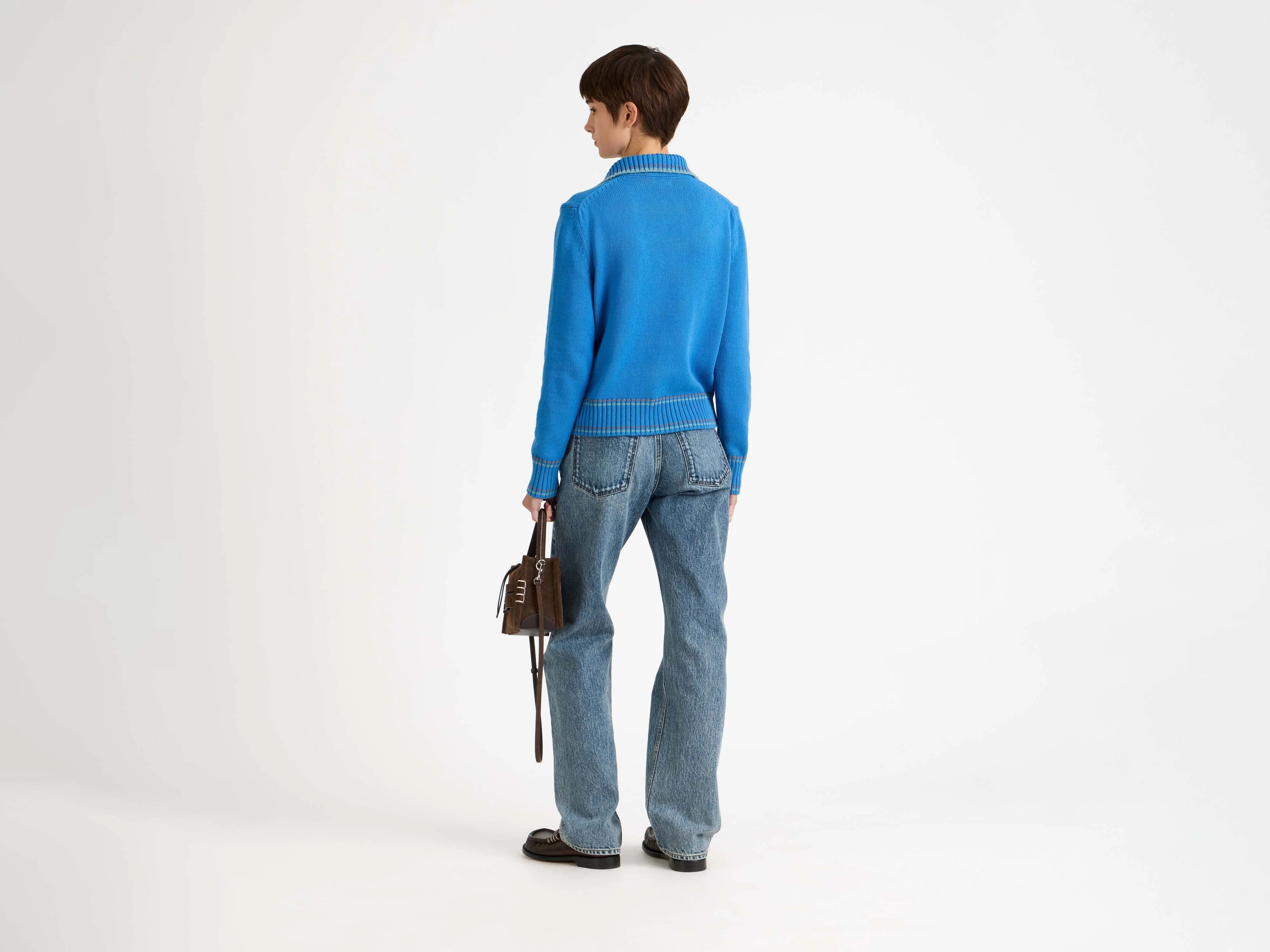 WOMENS SHRUNKEN POLO JUMPER IN CORNFLOWER BLUE sold by J.W. Anderson product image thumbnail 2