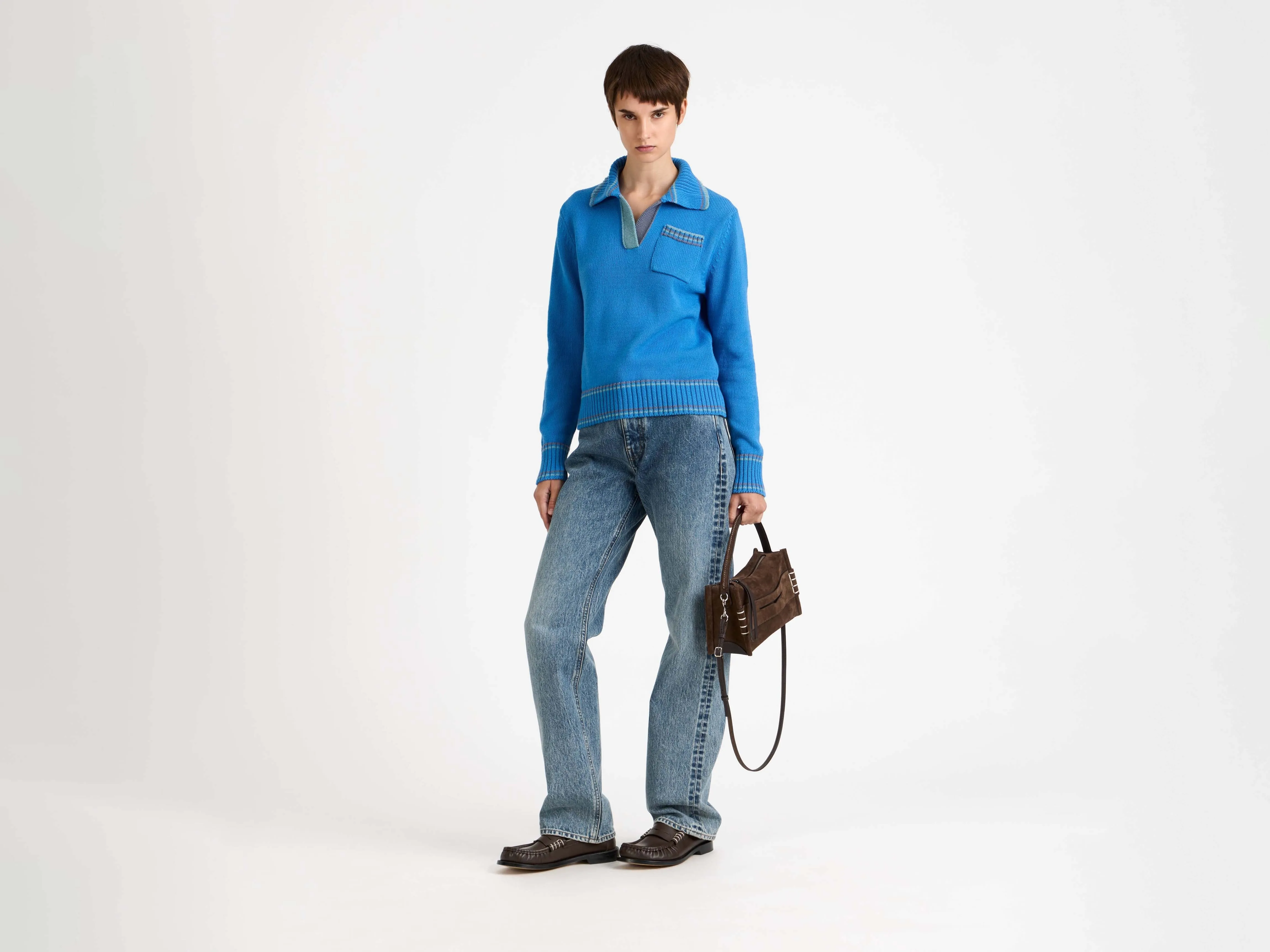 WOMENS SHRUNKEN POLO JUMPER IN CORNFLOWER BLUE sold by J.W. Anderson product image thumbnail 5
