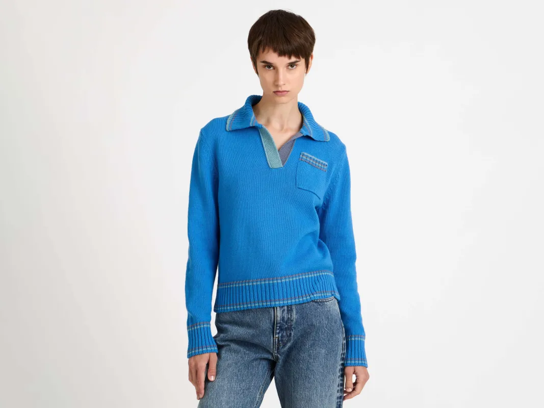 WOMENS SHRUNKEN POLO JUMPER IN CORNFLOWER BLUE sold by J.W. Anderson