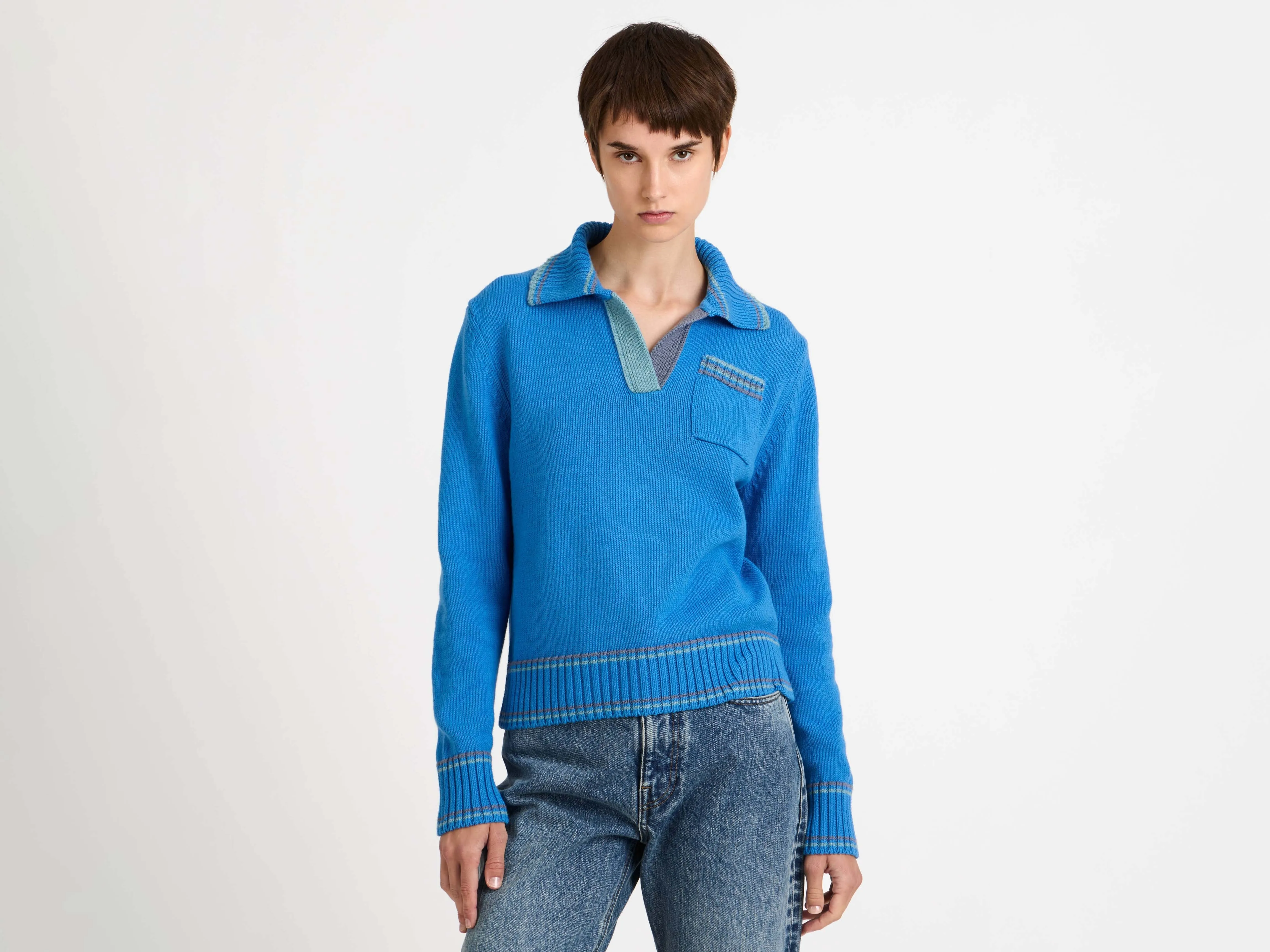 WOMENS SHRUNKEN POLO JUMPER IN CORNFLOWER BLUE sold by J.W. Anderson