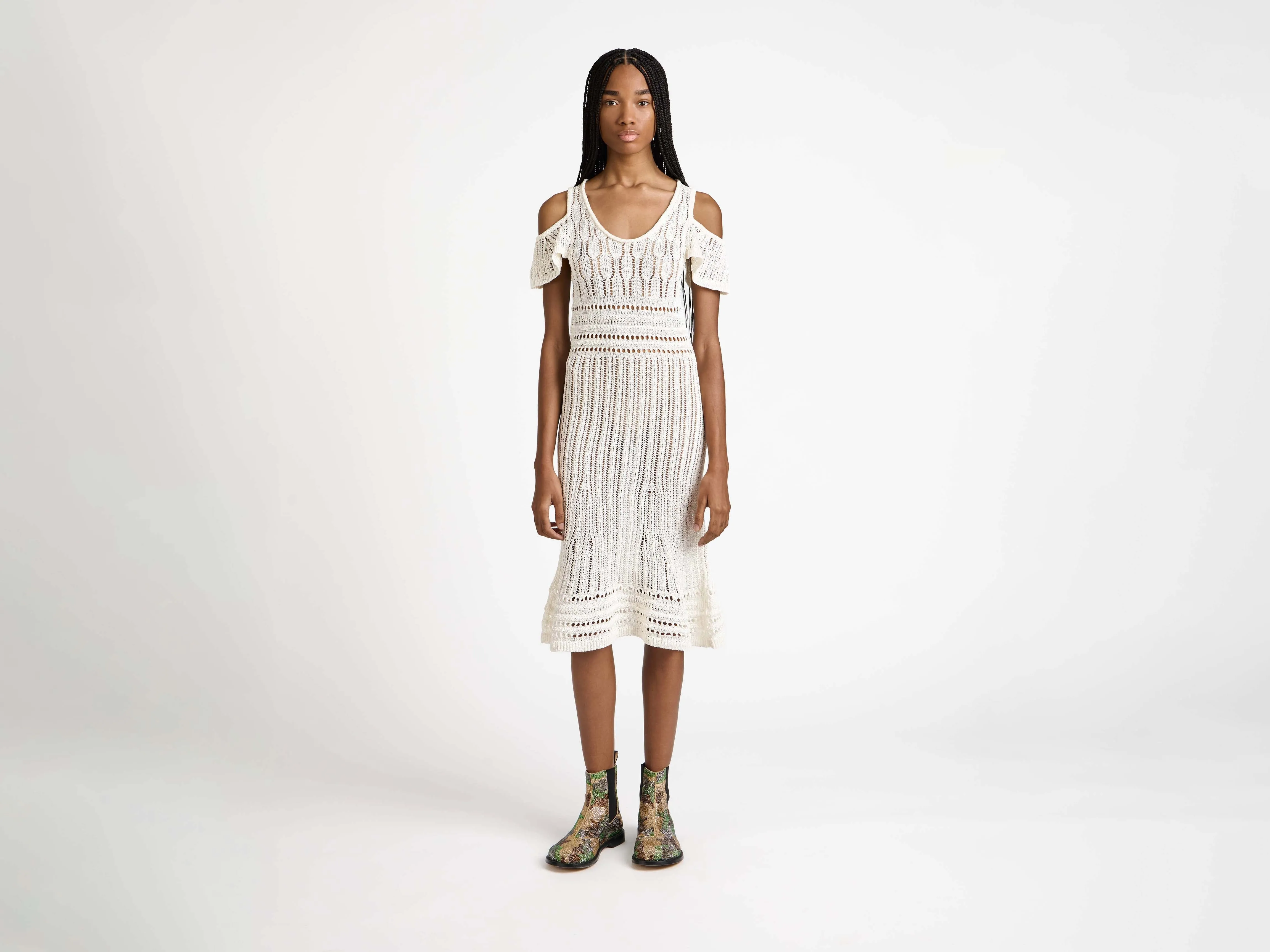WOMENS SHOULDER RUFFLE CROCHET DRESS IN WHITE sold by J.W. Anderson product image thumbnail 3