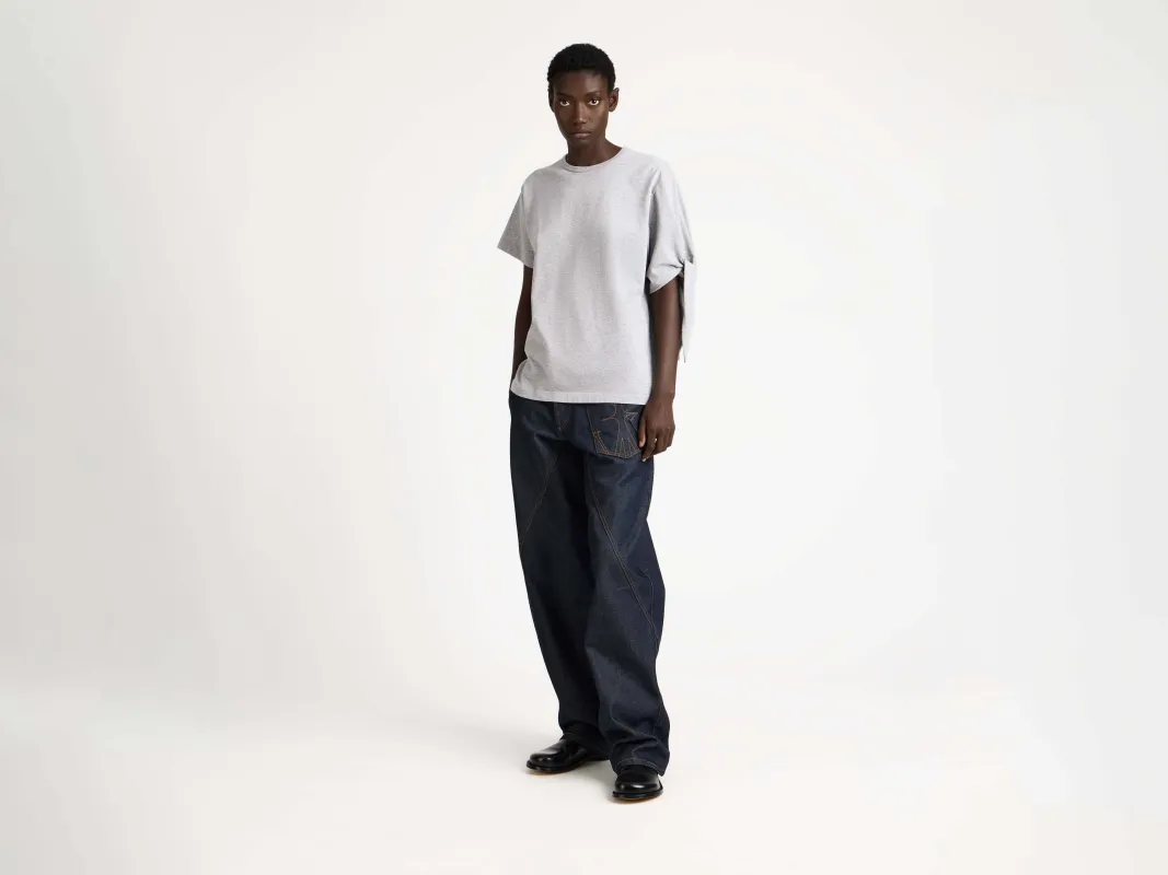 WOMENS KNOTTED SLEEVE T-SHIRT IN MID GREY MELANGE sold by J.W. Anderson