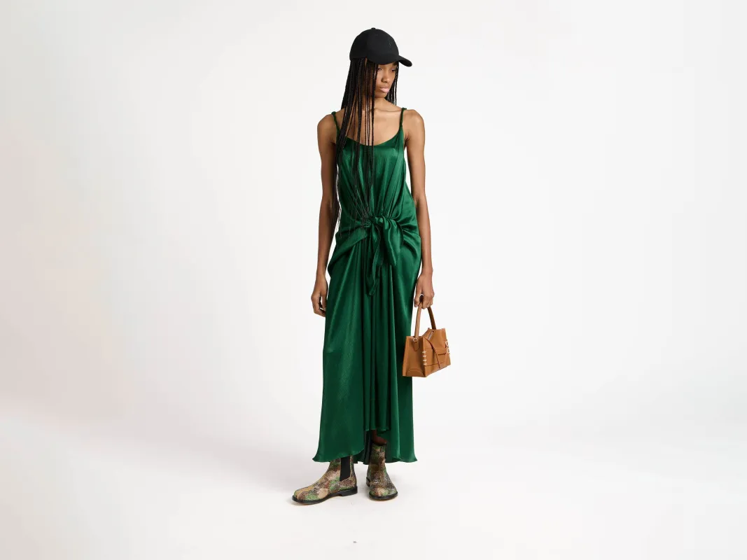 WOMENS KNOTTED WAIST LONGLINE DRESS IN BOTTLE GREEN made by J.W. Anderson