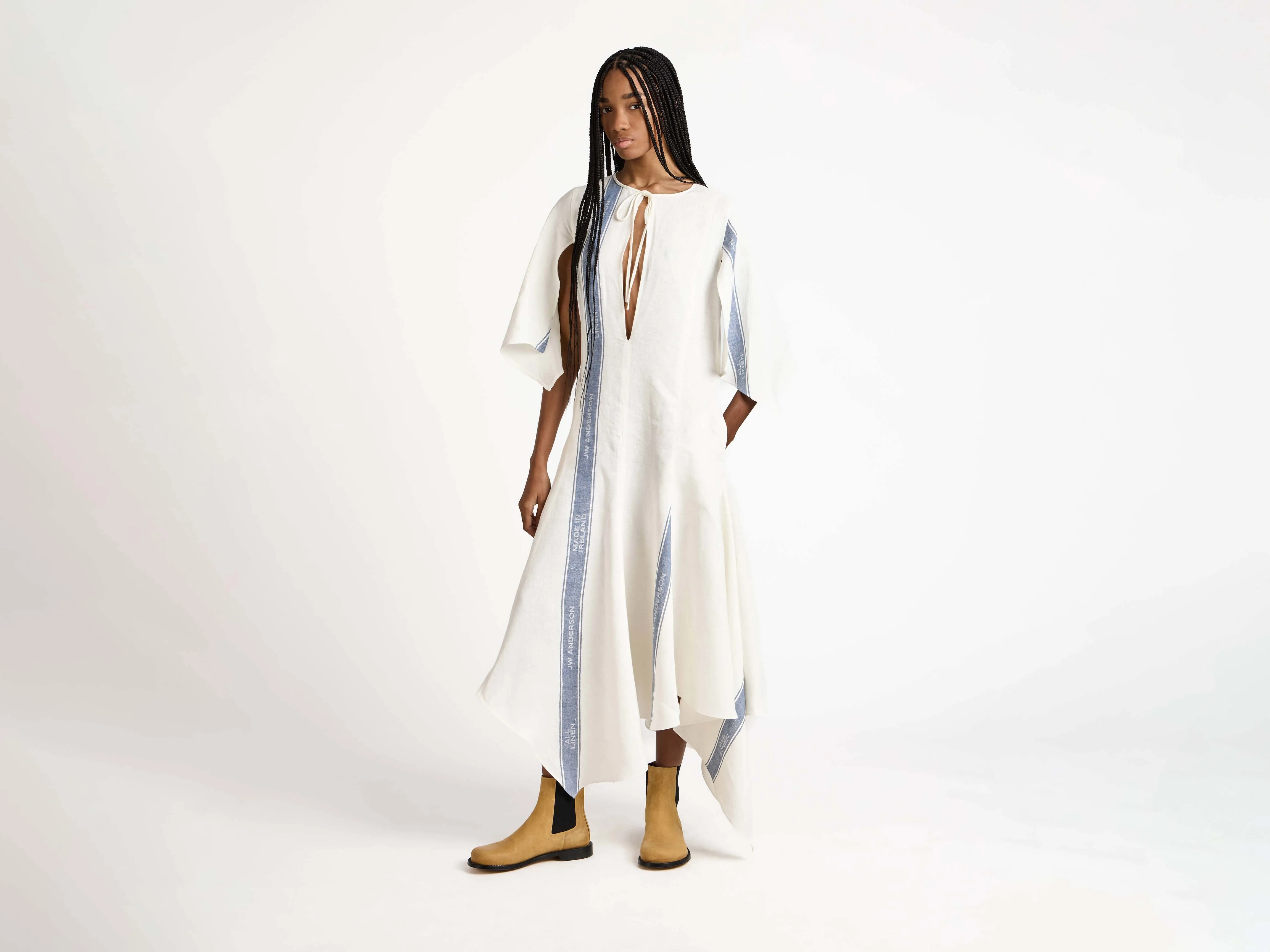 WOMENS DRAPED HEM DRESS IN OFF-WHITE & BLUE sold by J.W. Anderson product image thumbnail 5