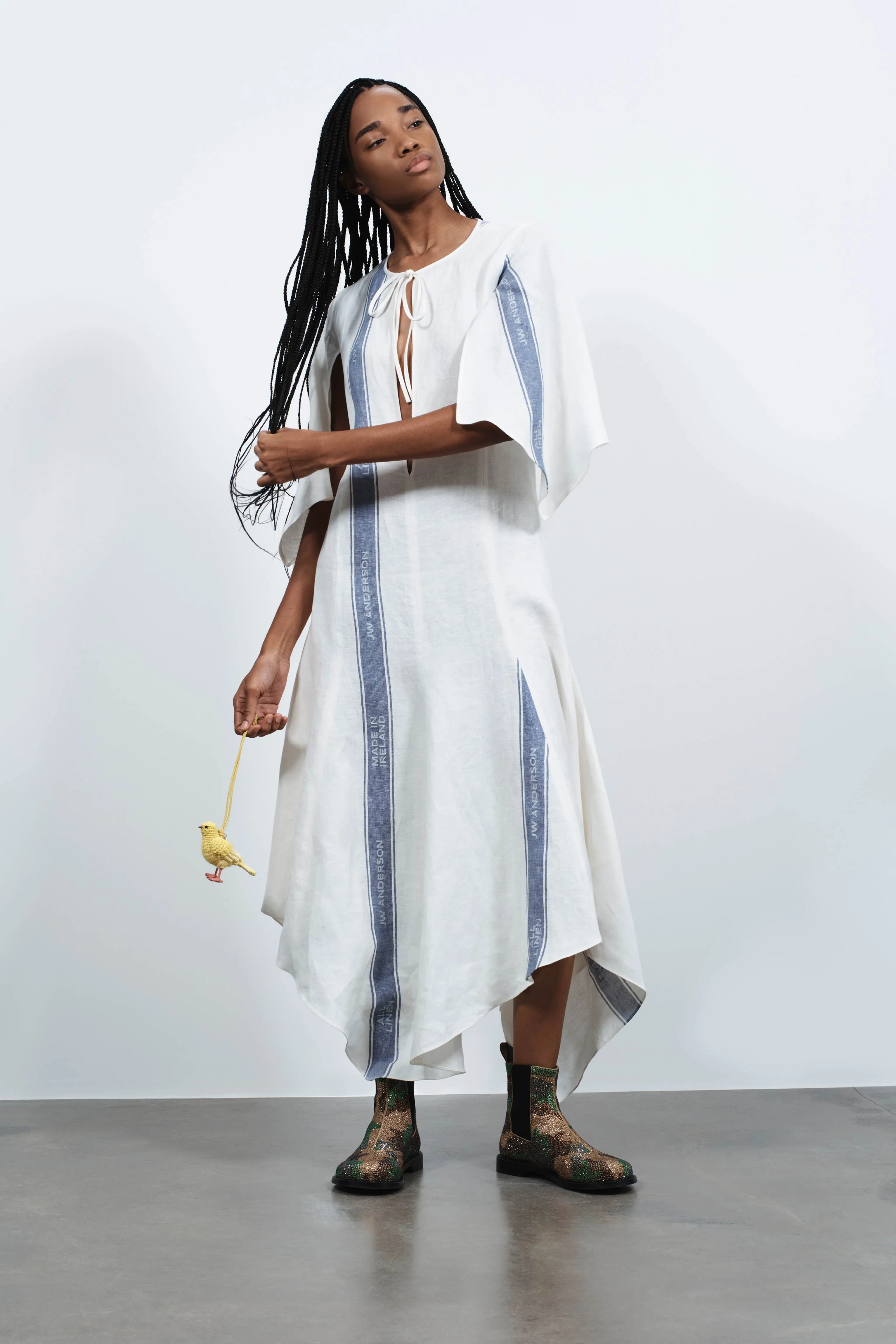 WOMENS DRAPED HEM DRESS IN OFF-WHITE & BLUE sold by J.W. Anderson product image thumbnail 2