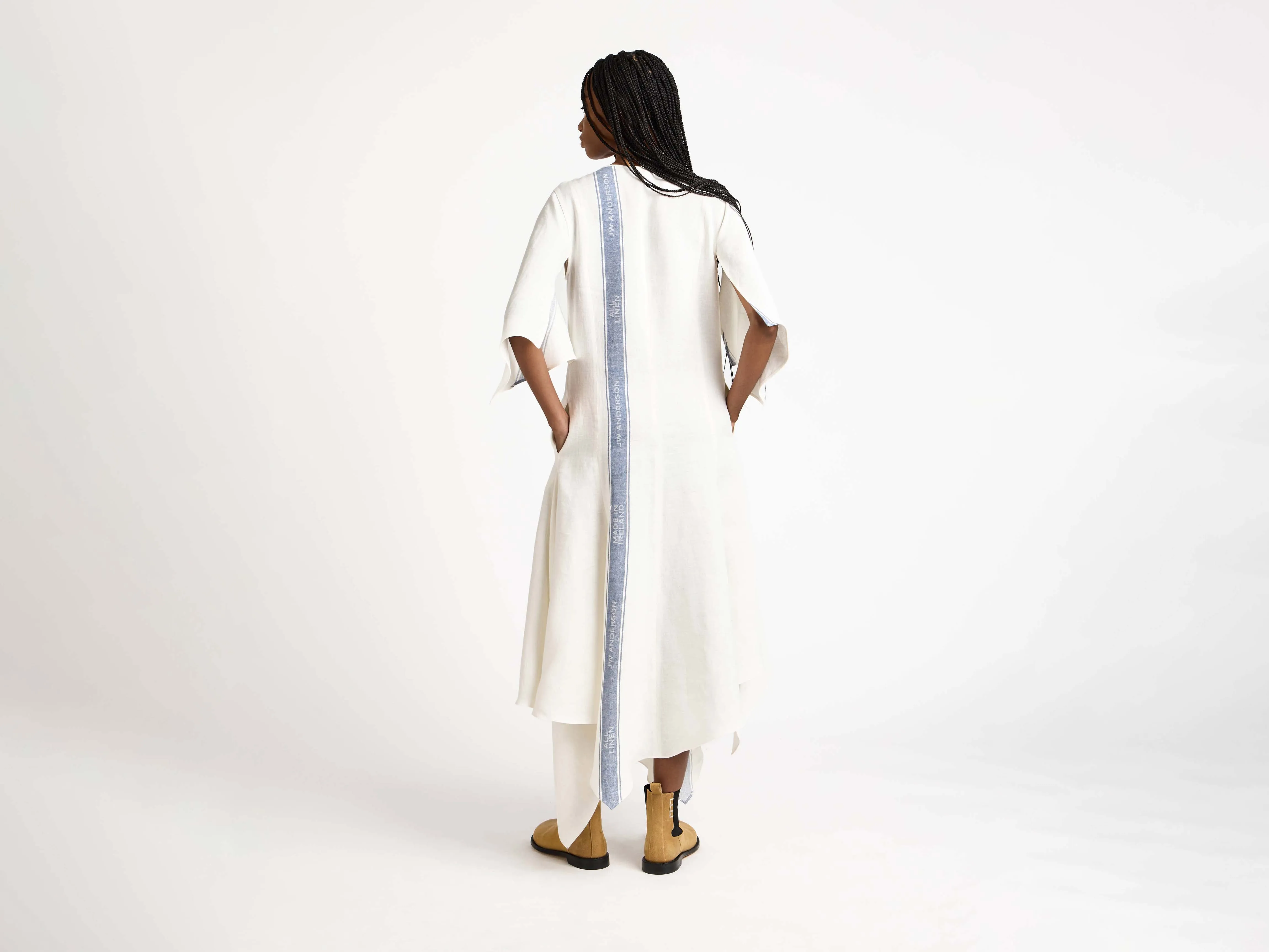 WOMENS DRAPED HEM DRESS IN OFF-WHITE & BLUE sold by J.W. Anderson product image thumbnail 3