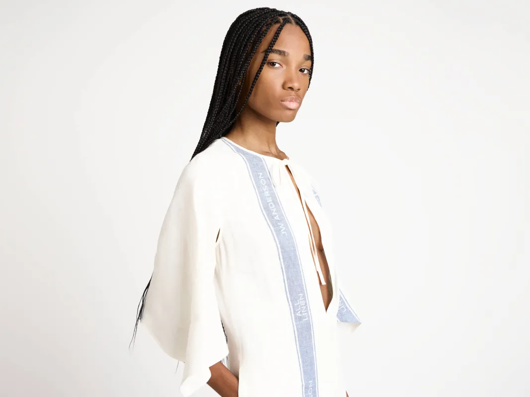 WOMENS DRAPED HEM DRESS IN OFF-WHITE & BLUE made by J.W. Anderson