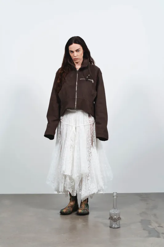 WOMENS CURVED HEM CROPPED BIKER JACKET IN BROWN sold by J.W. Anderson