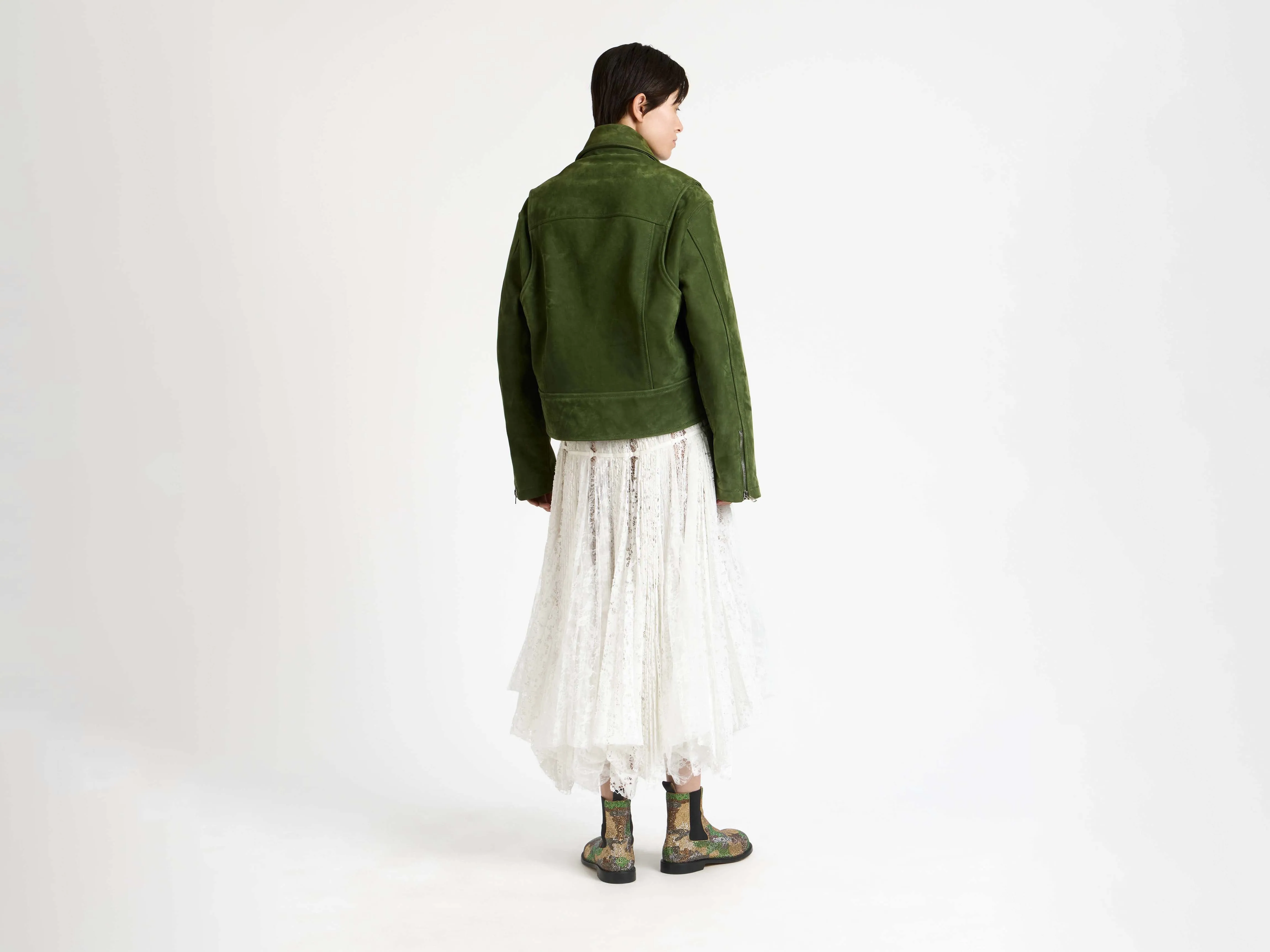 WOMENS CURVED HEM CROPPED BIKER JACKET IN KHAKI sold by J.W. Anderson product image thumbnail 3