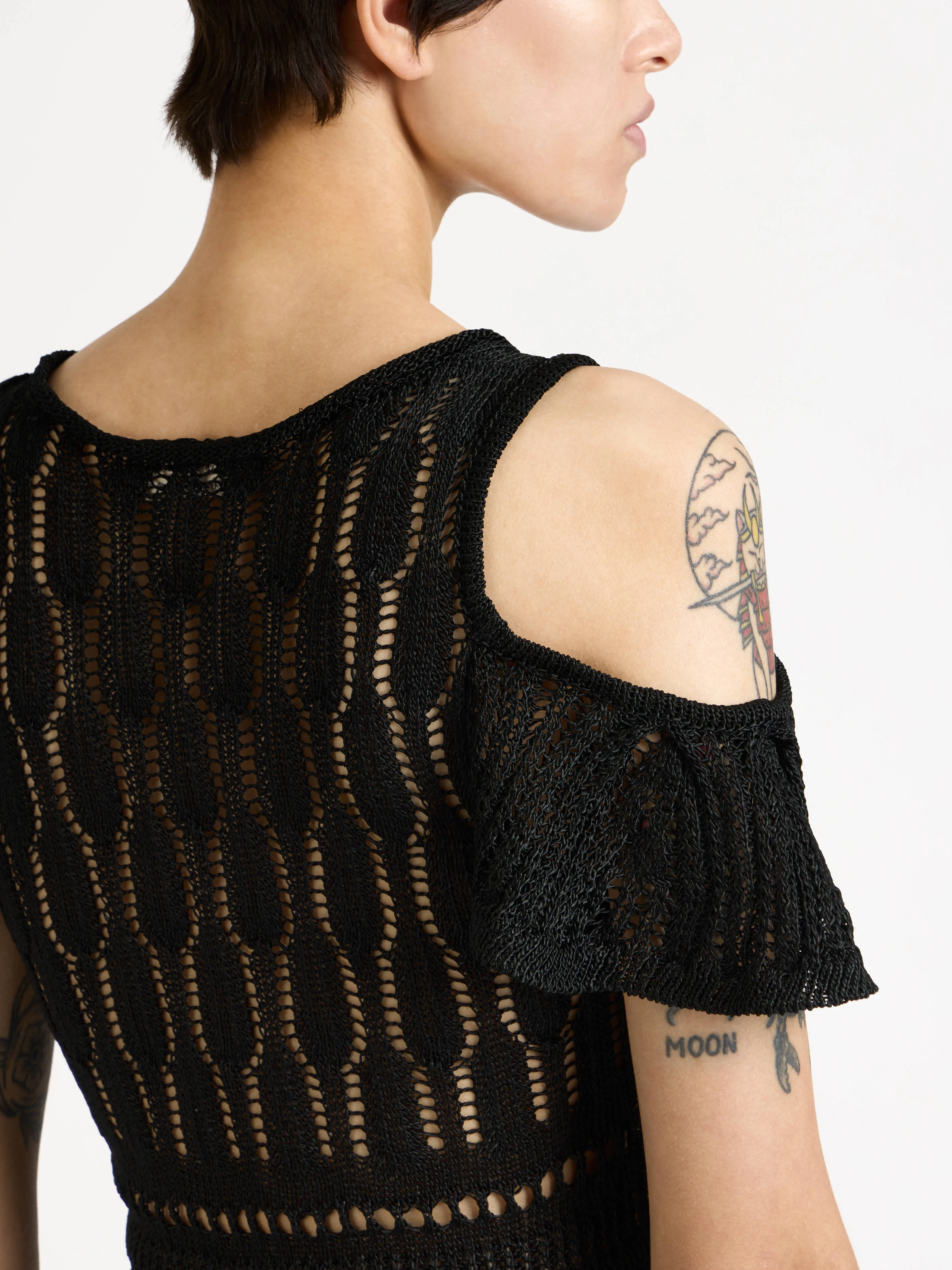 WOMENS SHOULDER RUFFLE CROCHET DRESS IN BLACK sold by J.W. Anderson product image thumbnail 4