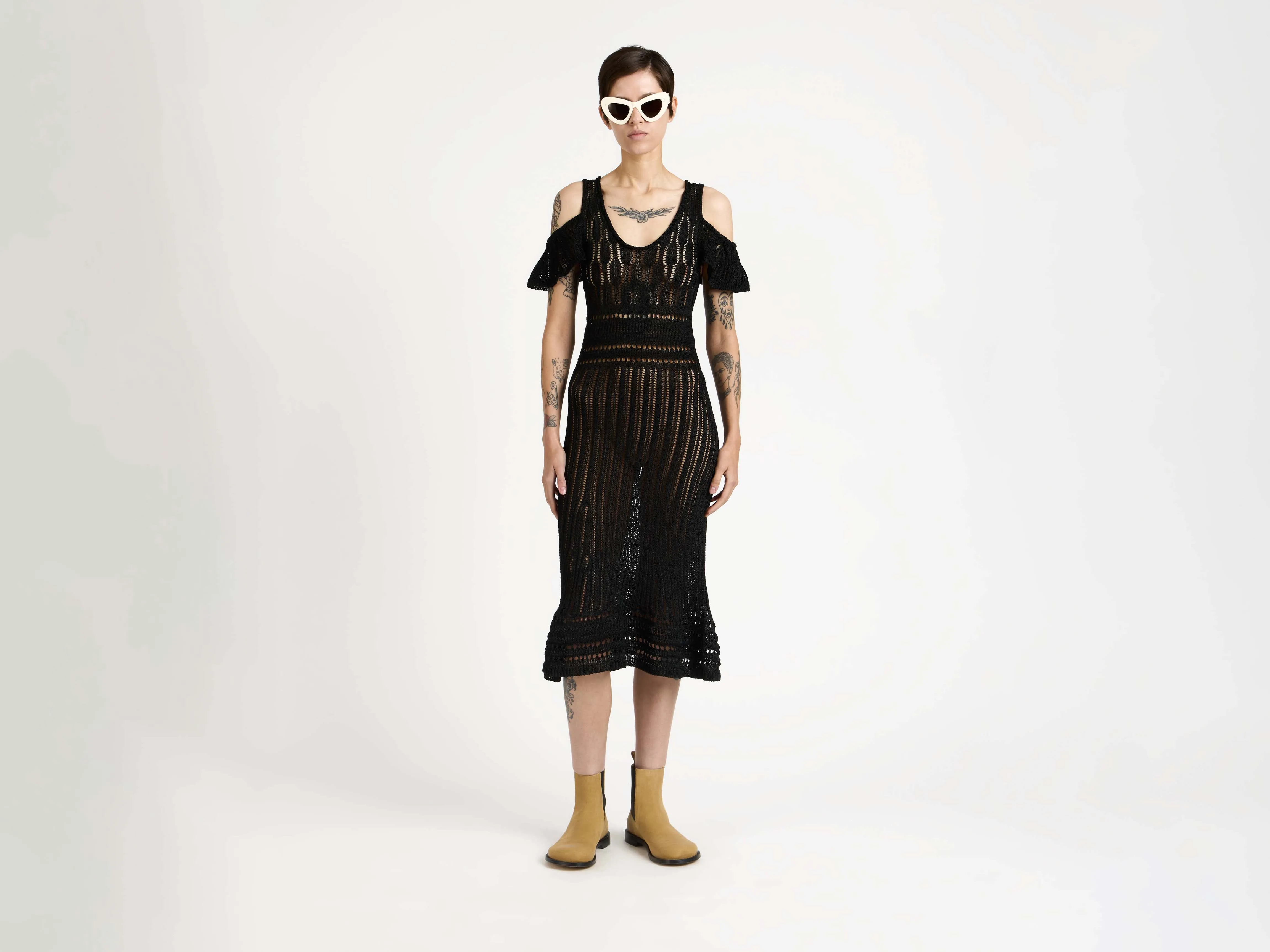 WOMENS SHOULDER RUFFLE CROCHET DRESS IN BLACK sold by J.W. Anderson product image thumbnail 3