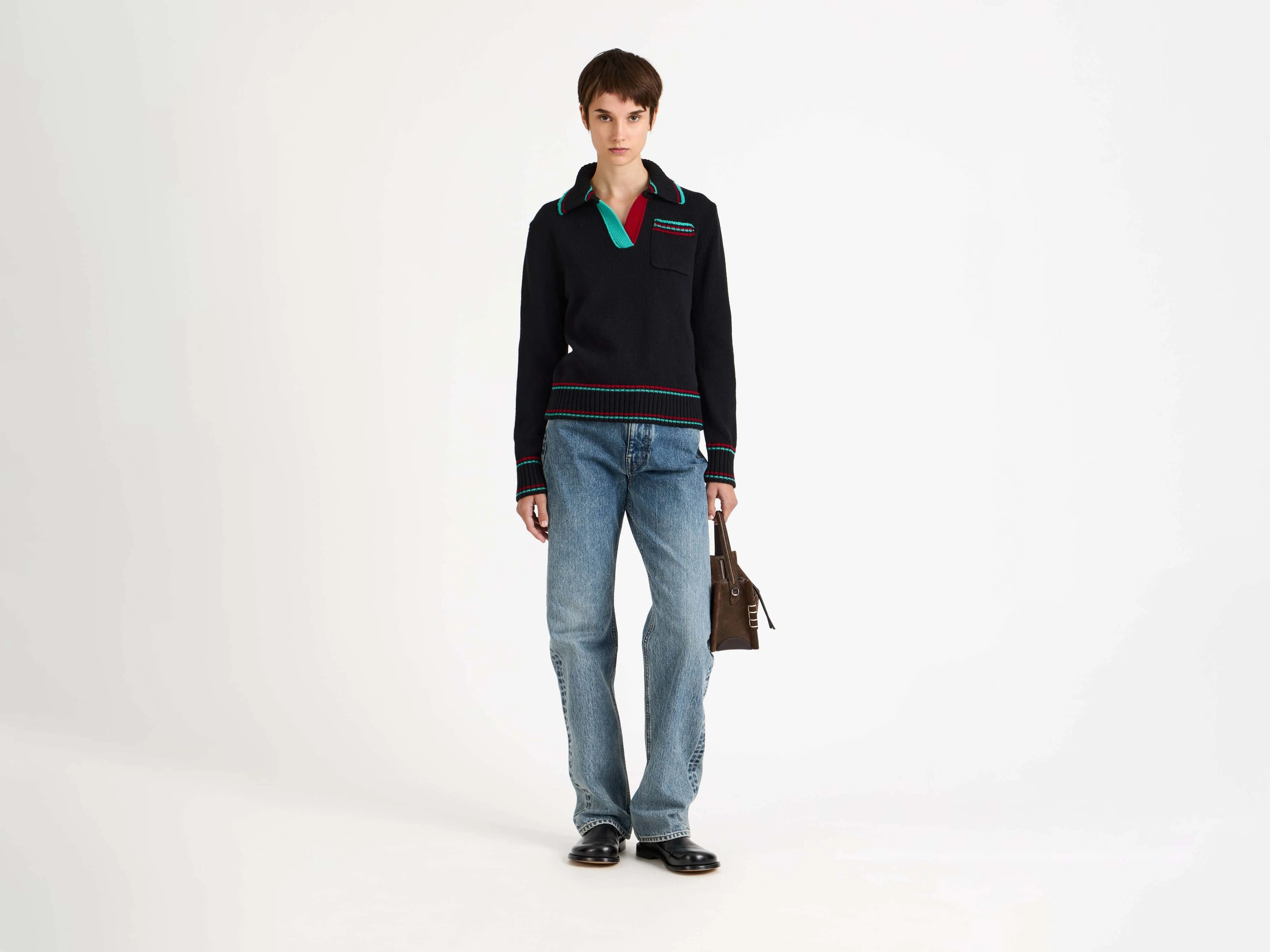 WOMENS SHRUNKEN POLO JUMPER IN BLACK sold by J.W. Anderson product image thumbnail 5