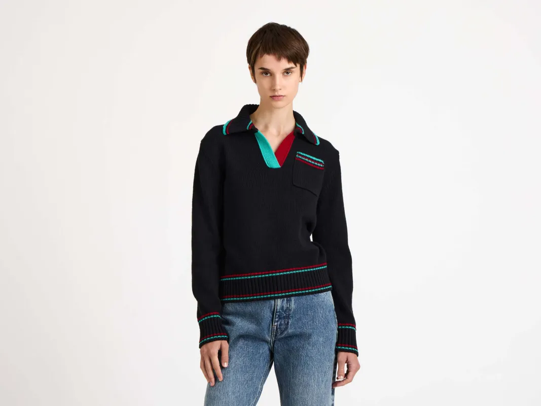 WOMENS SHRUNKEN POLO JUMPER IN BLACK made by J.W. Anderson