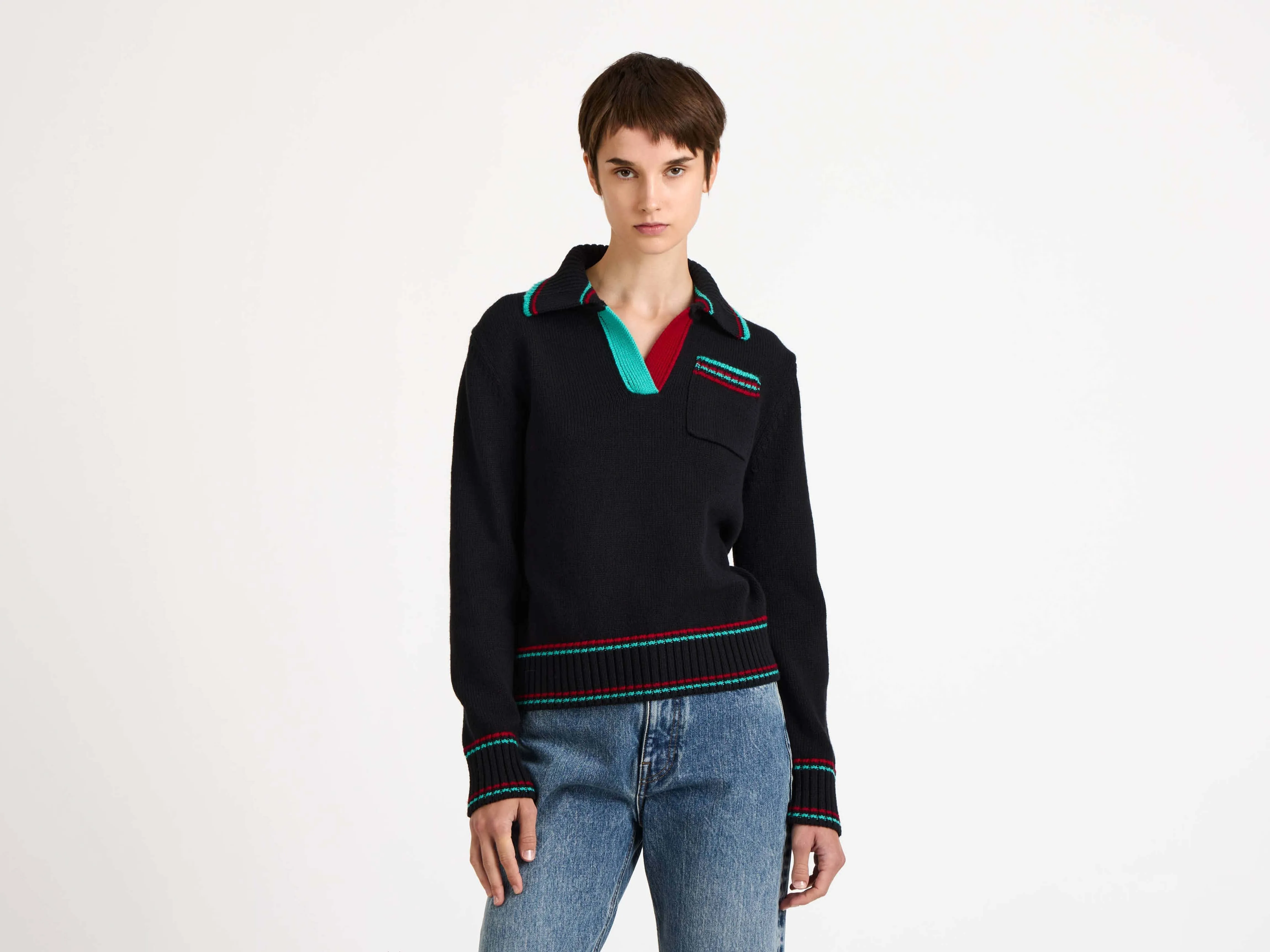 WOMENS SHRUNKEN POLO JUMPER IN BLACK sold by J.W. Anderson