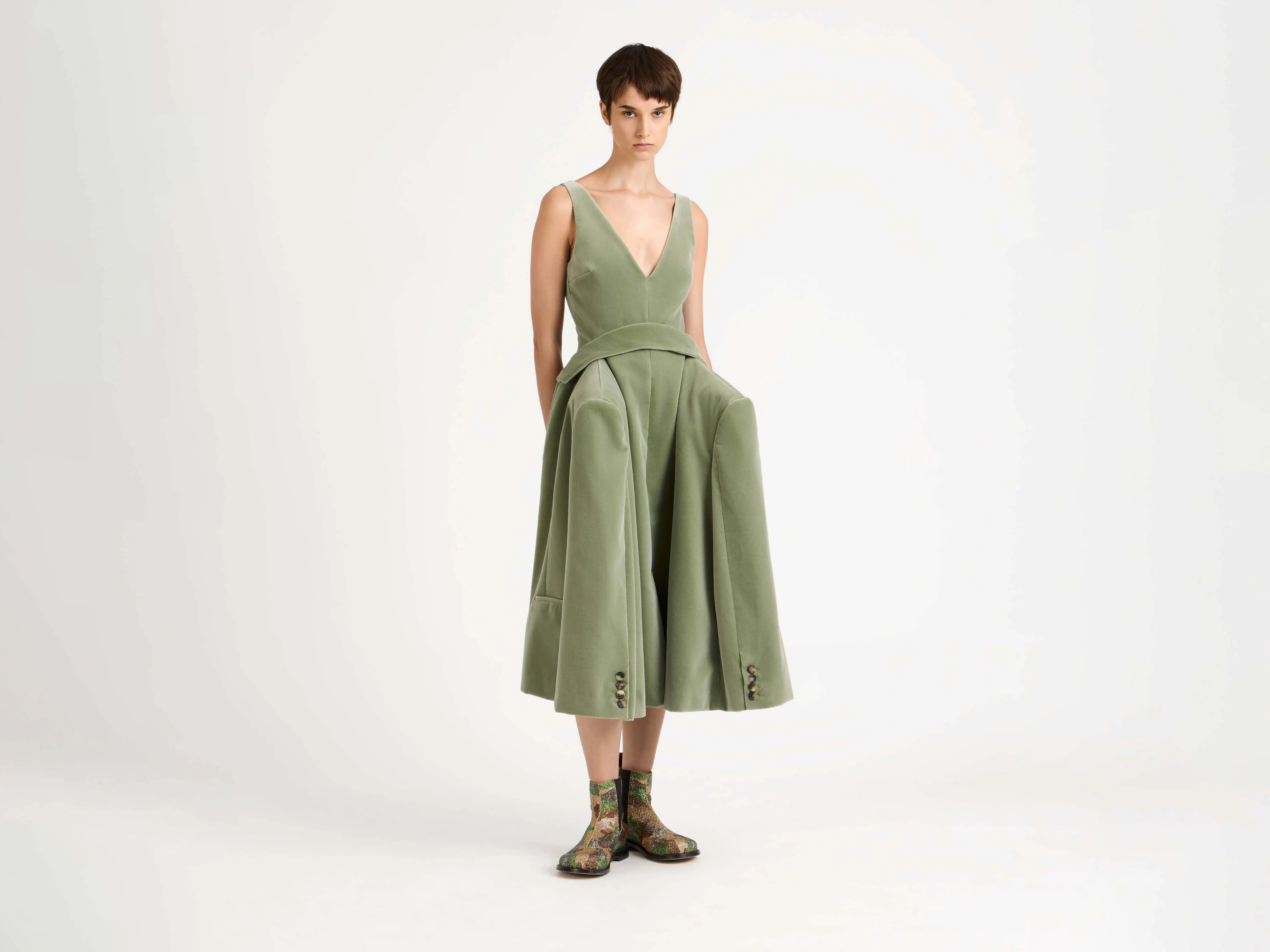 WOMENS STRUCTURED DRESS IN ARTICHOKE sold by J.W. Anderson