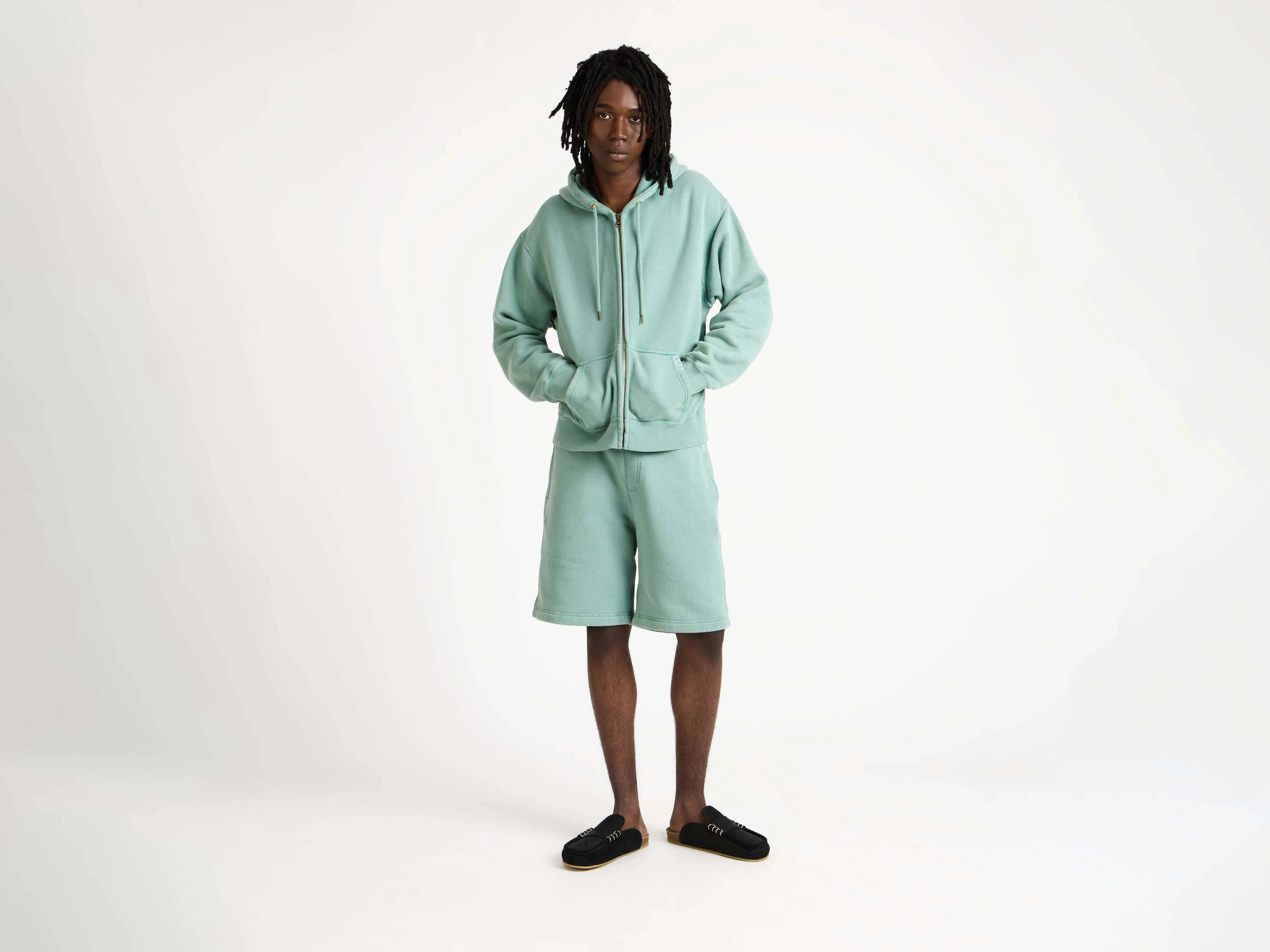 MENS FRONT ZIP HOODIE IN WASHED TEAL sold by J.W. Anderson product image thumbnail 4