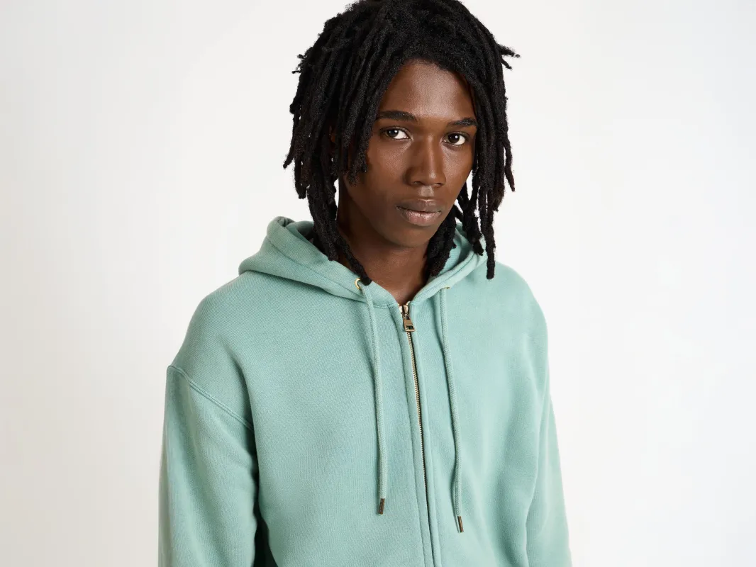 MENS FRONT ZIP HOODIE IN WASHED TEAL made by J.W. Anderson