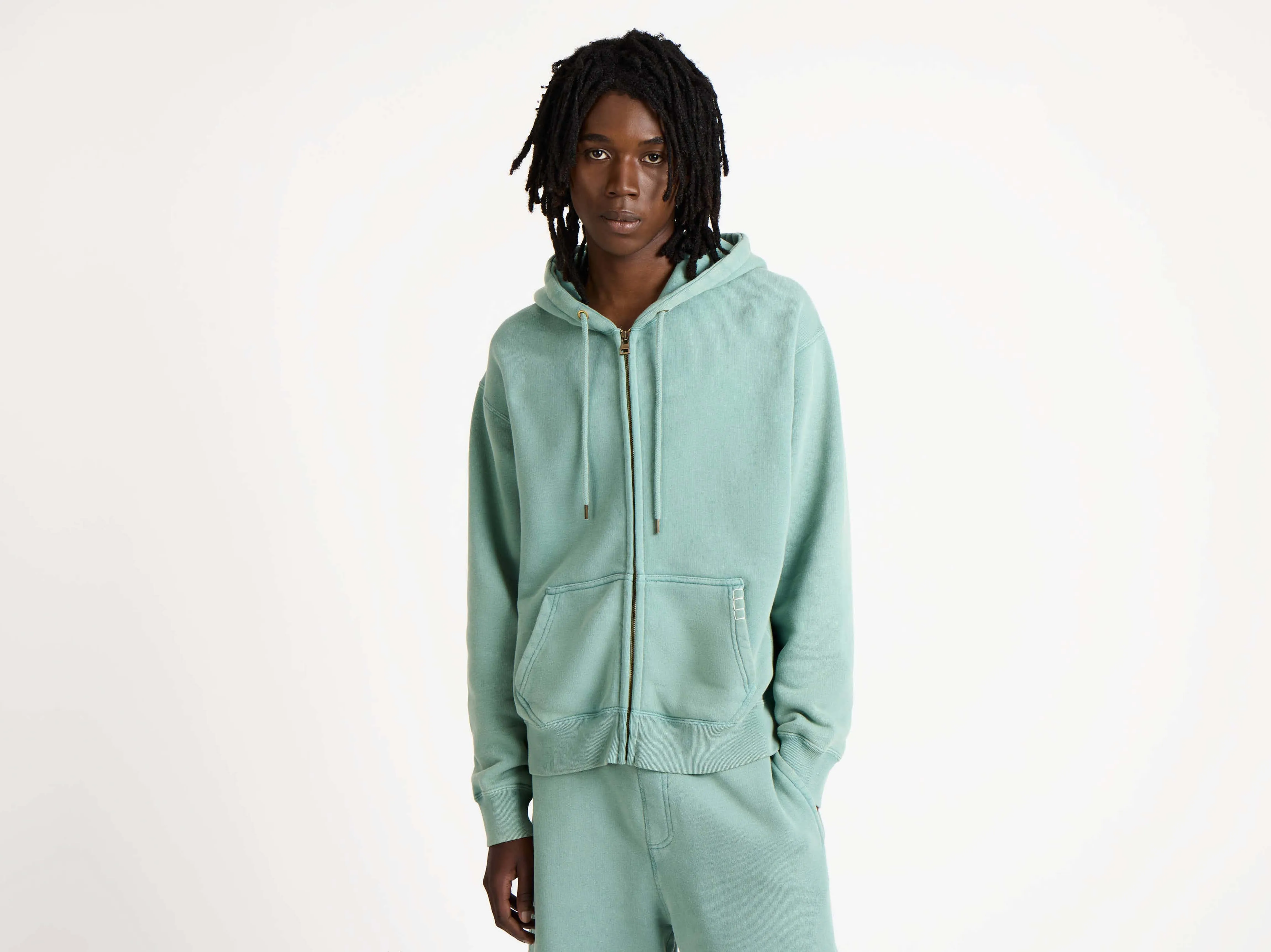 MENS FRONT ZIP HOODIE IN WASHED TEAL sold by J.W. Anderson product image thumbnail 5