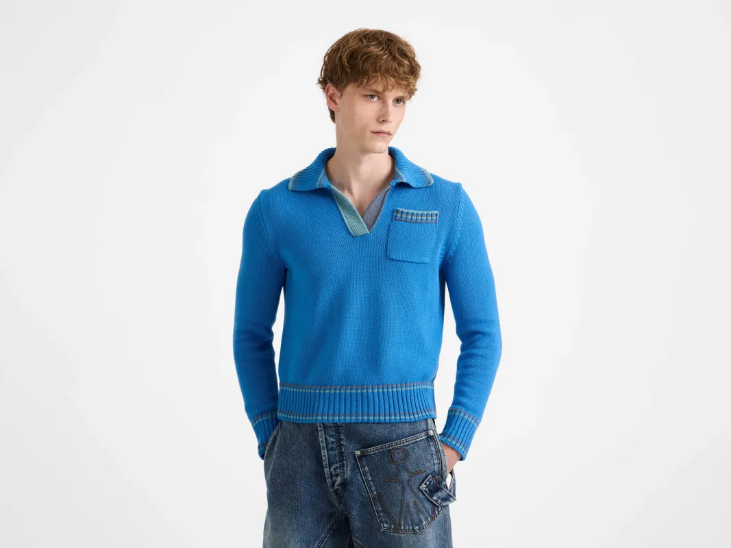 MENS SHRUNKEN POLO JUMPER IN CORNFLOWER BLUE sold by J.W. Anderson