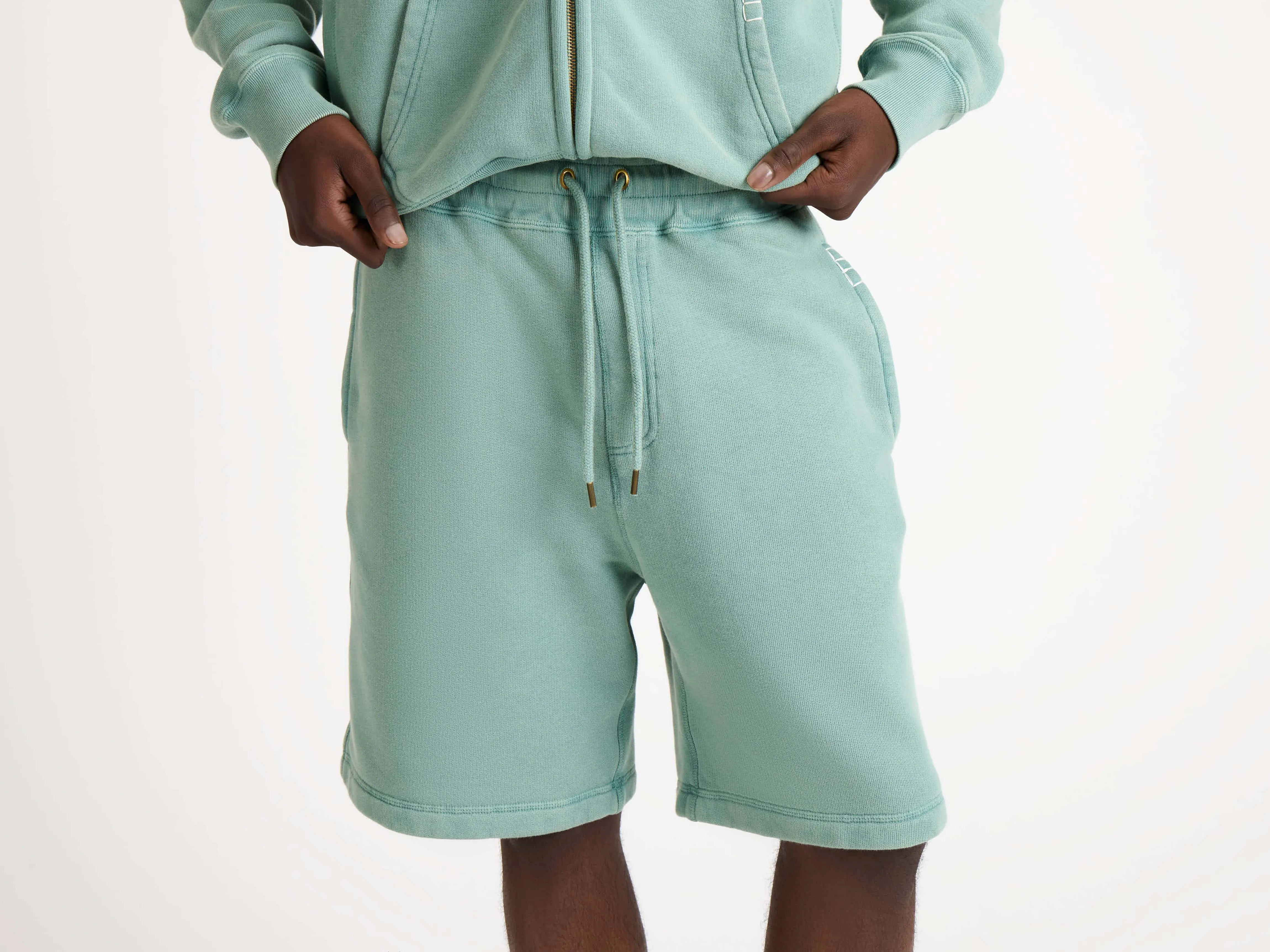 MENS DRAWSTRING SHORTS IN WASHED TEAL sold by J.W. Anderson