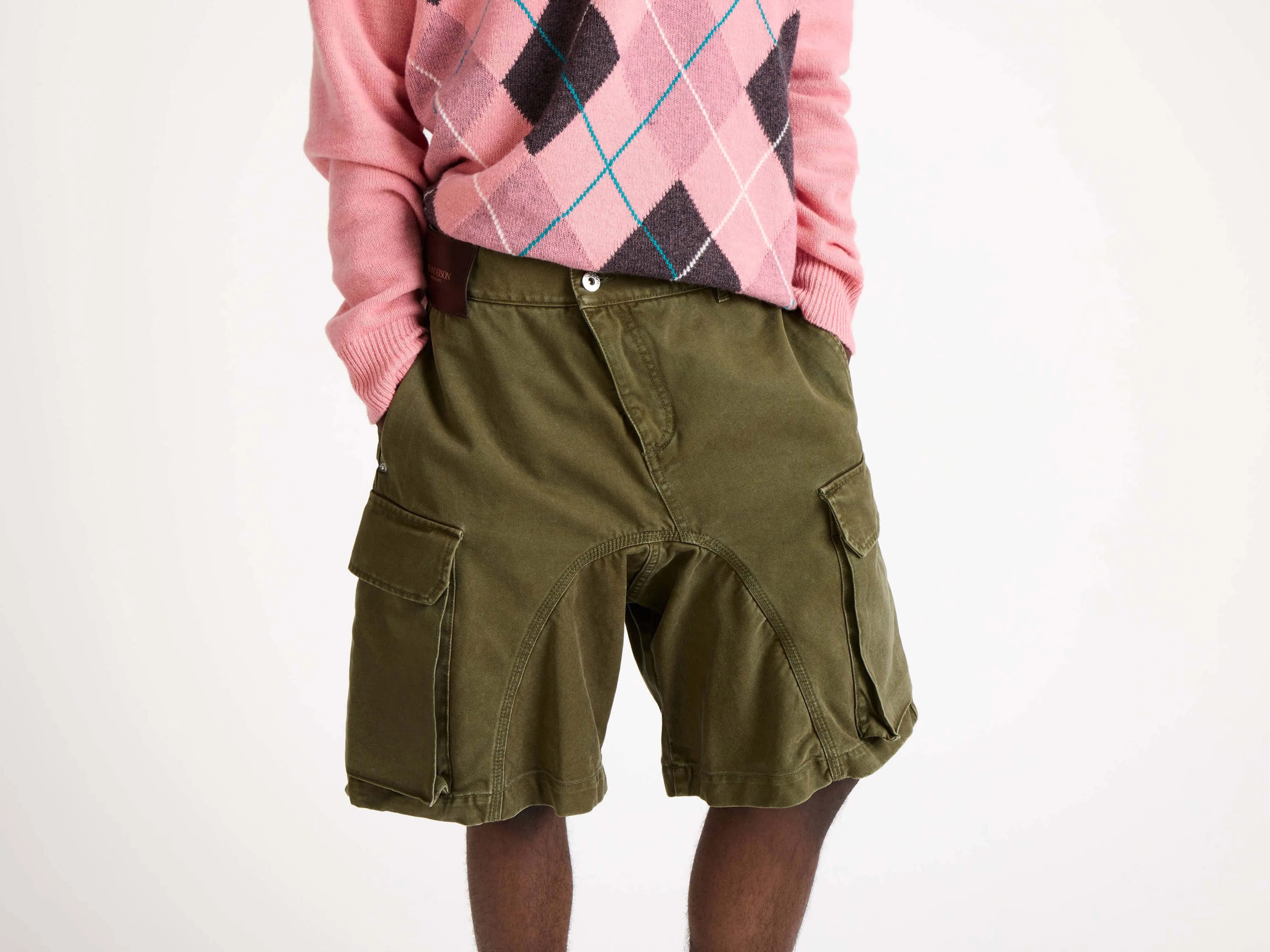 MENS TWISTED PATCH POCKET SHORTS IN KHAKI sold by J.W. Anderson