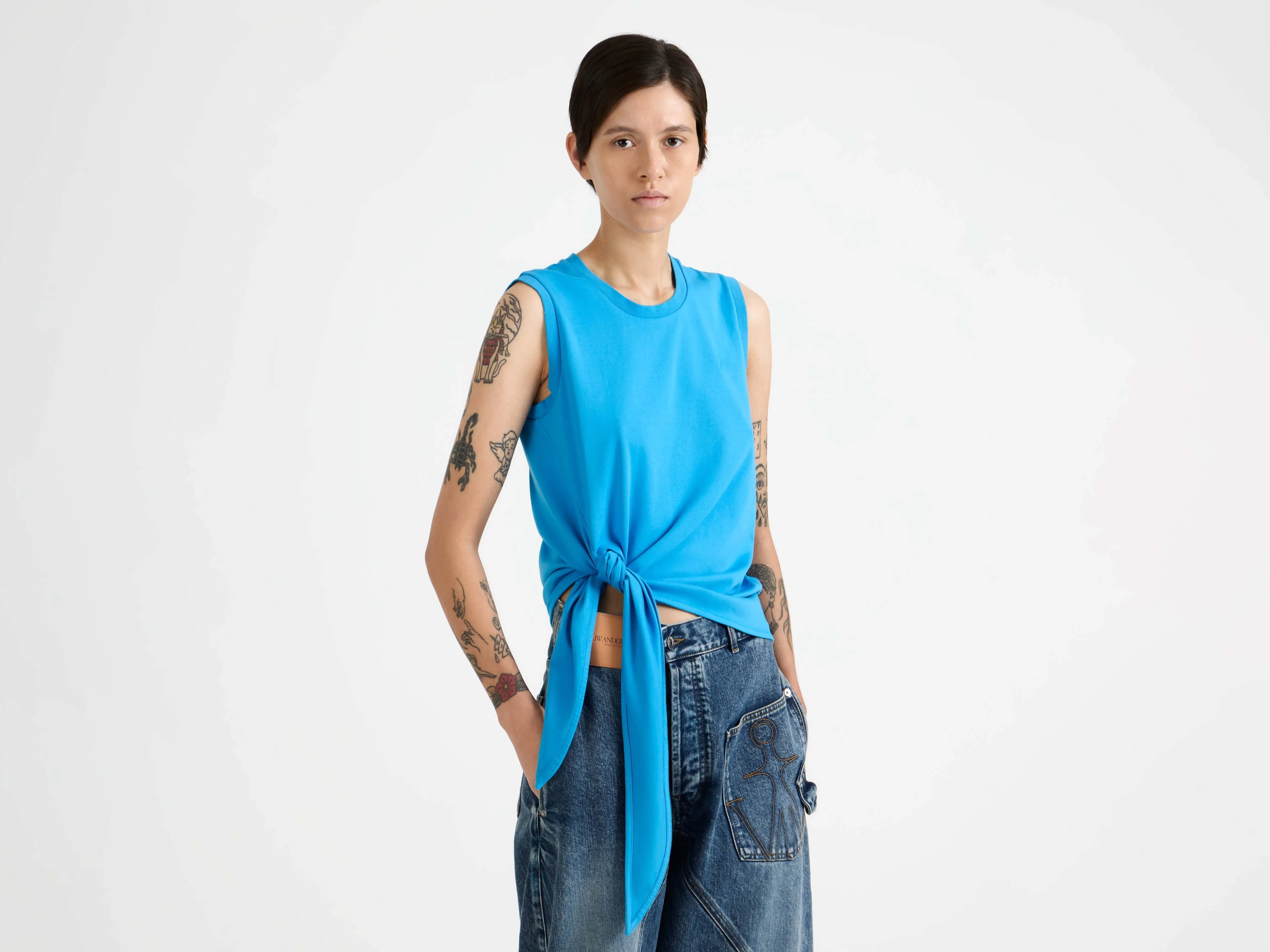 WOMENS HEM KNOT TANK TOP IN BRIGHT BLUE sold by J.W. Anderson product image thumbnail 4
