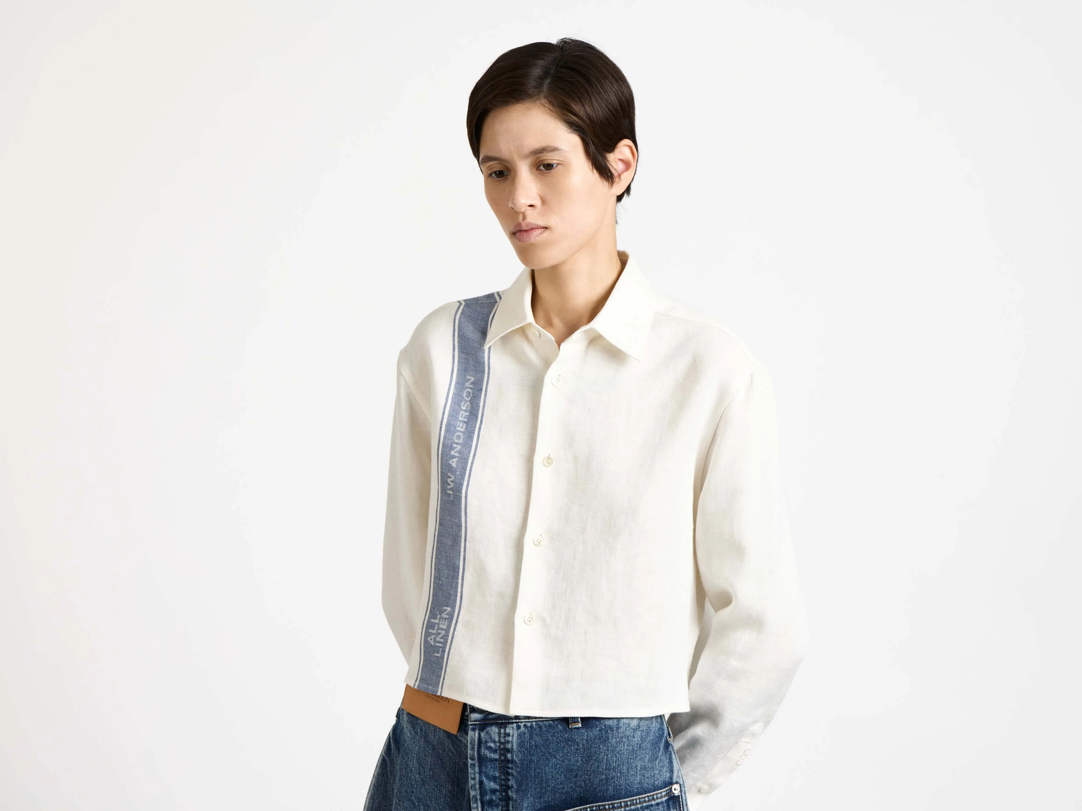 WOMENS CROPPED SHIRT IN OFF WHITE & BLUE sold by J.W. Anderson product image thumbnail 3