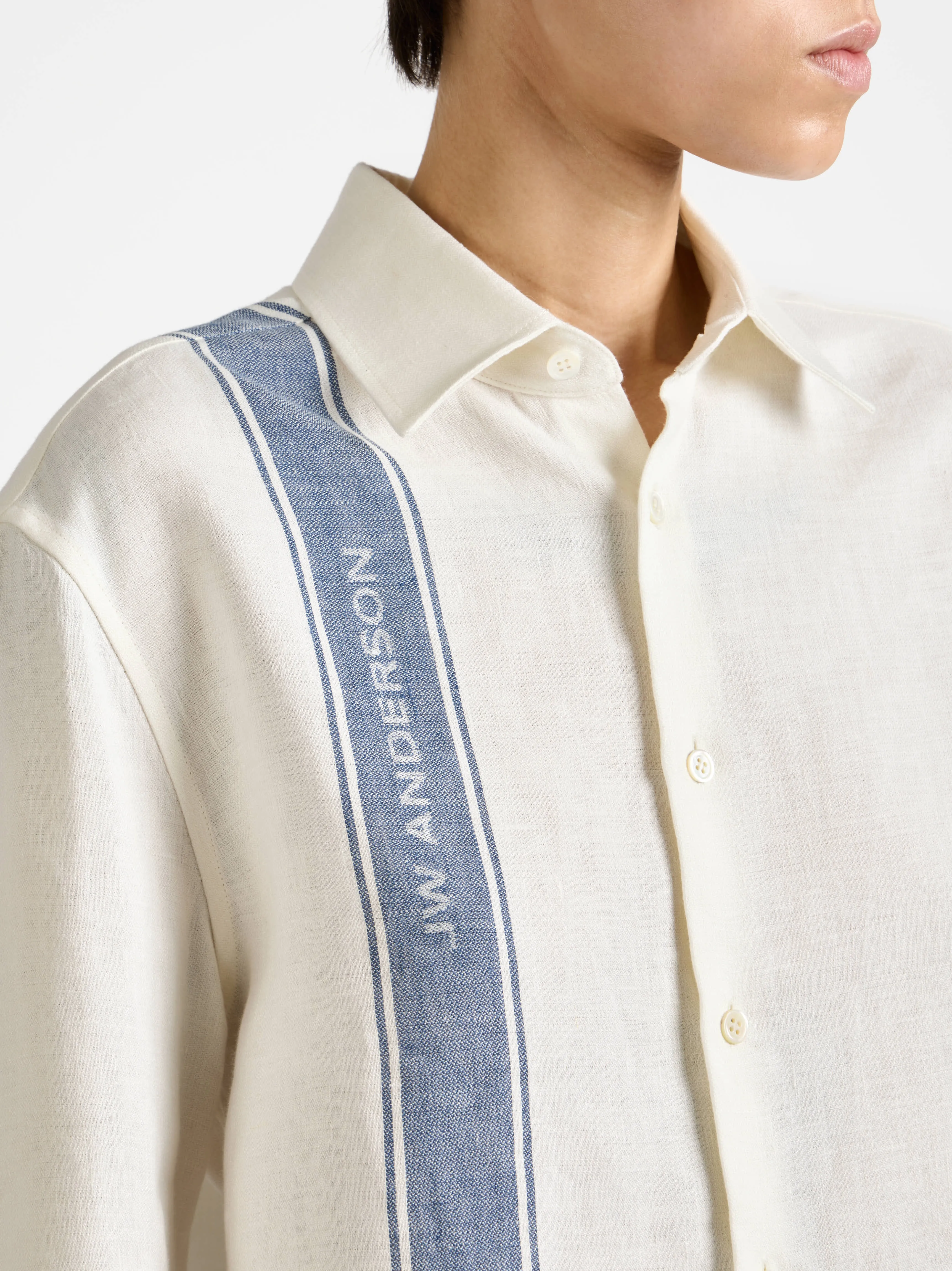 WOMENS CROPPED SHIRT IN OFF WHITE & BLUE sold by J.W. Anderson product image thumbnail 4