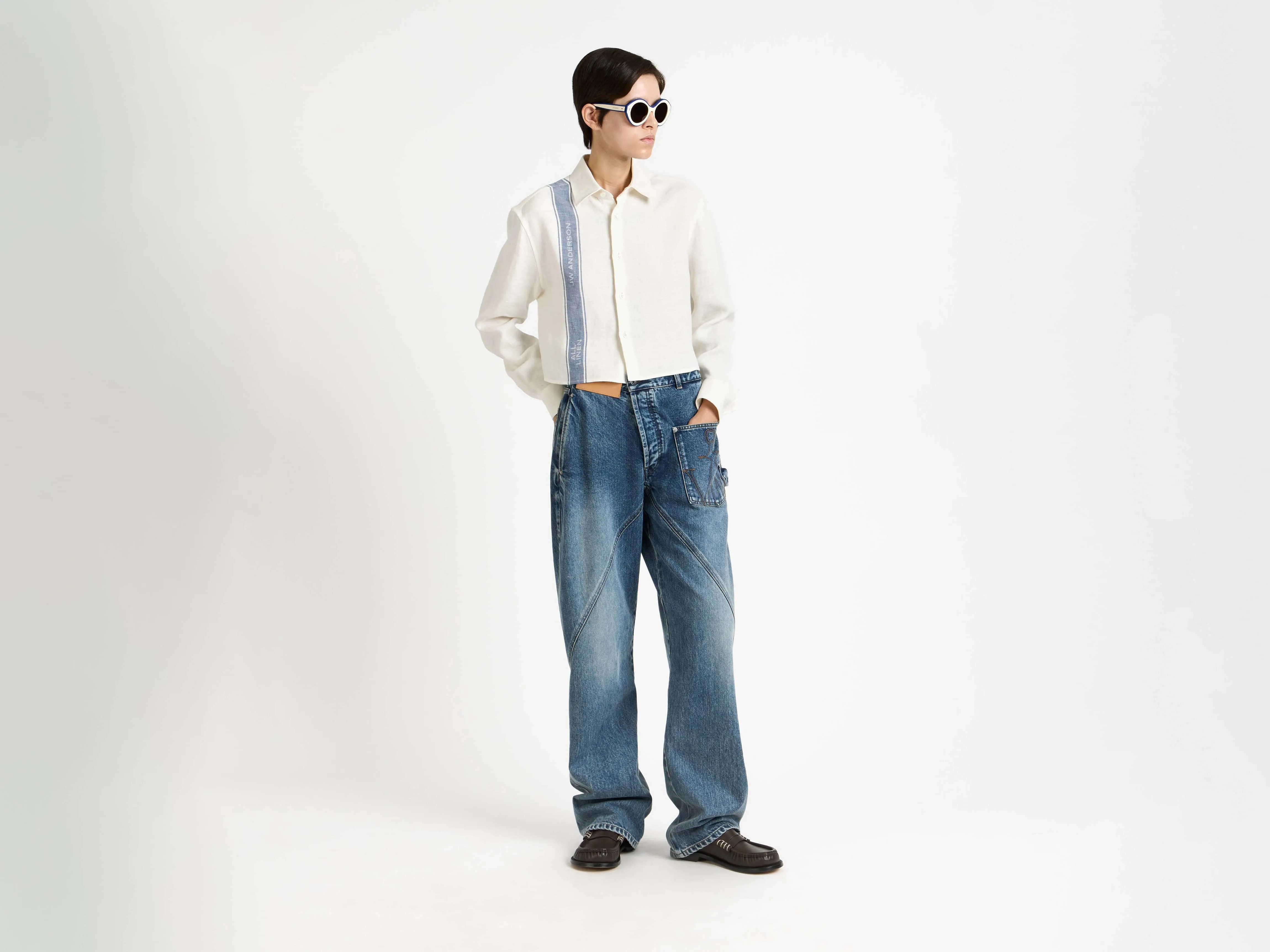 WOMENS CROPPED SHIRT IN OFF WHITE & BLUE sold by J.W. Anderson product image thumbnail 5