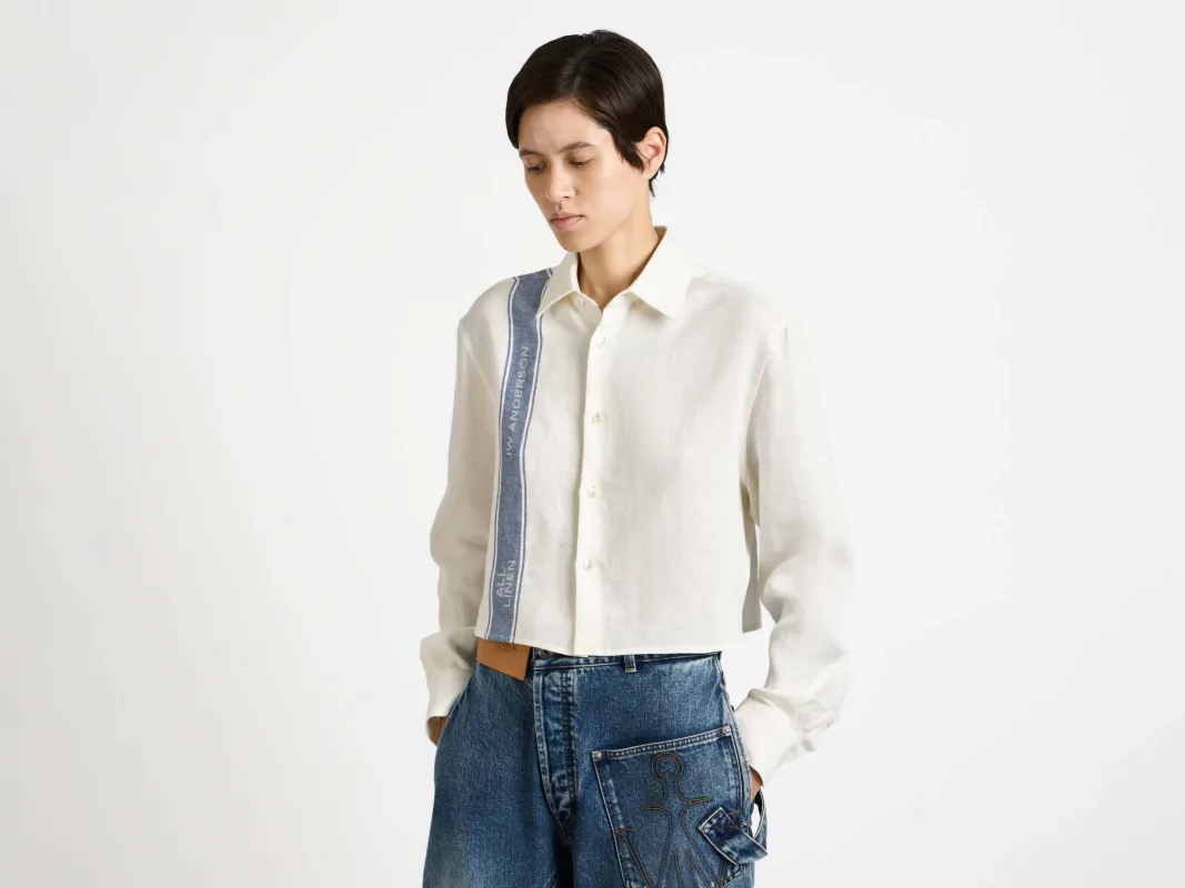 WOMENS CROPPED SHIRT IN OFF WHITE & BLUE sold by J.W. Anderson