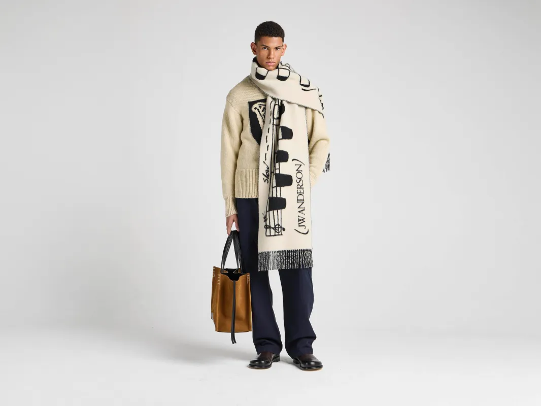 Unisex JW ANDERSON X GUINNESS SMOOTH TEMPO SCARF IN CREAM & BLACK made by J.W. Anderson