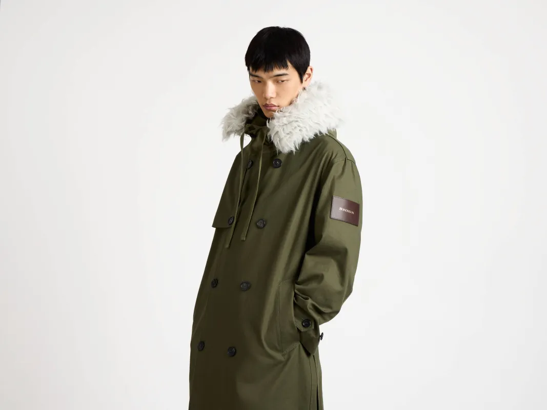 MENS DOUBLE BREASTED PARKA IN HUNTER GREEN sold by J.W. Anderson