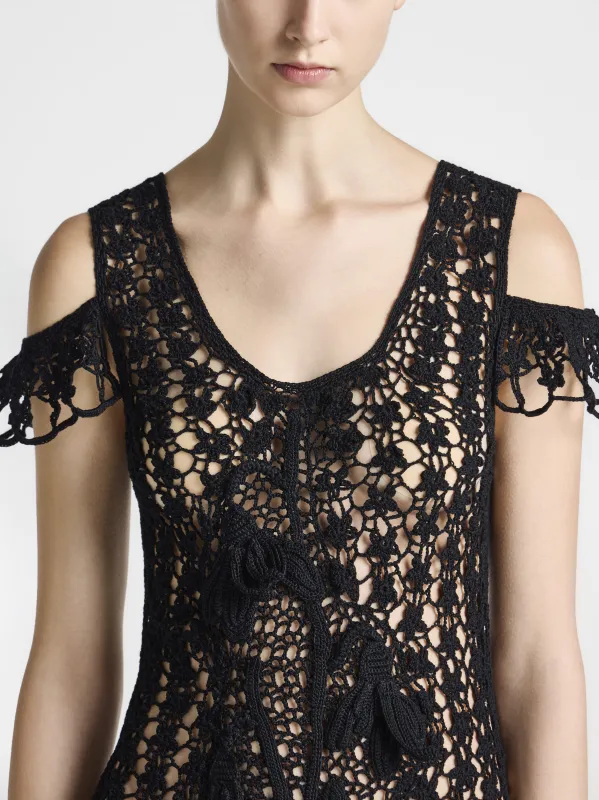 WOMENS SNOWDROP DETAIL CROCHET DRESS IN BLACK made by J.W. Anderson