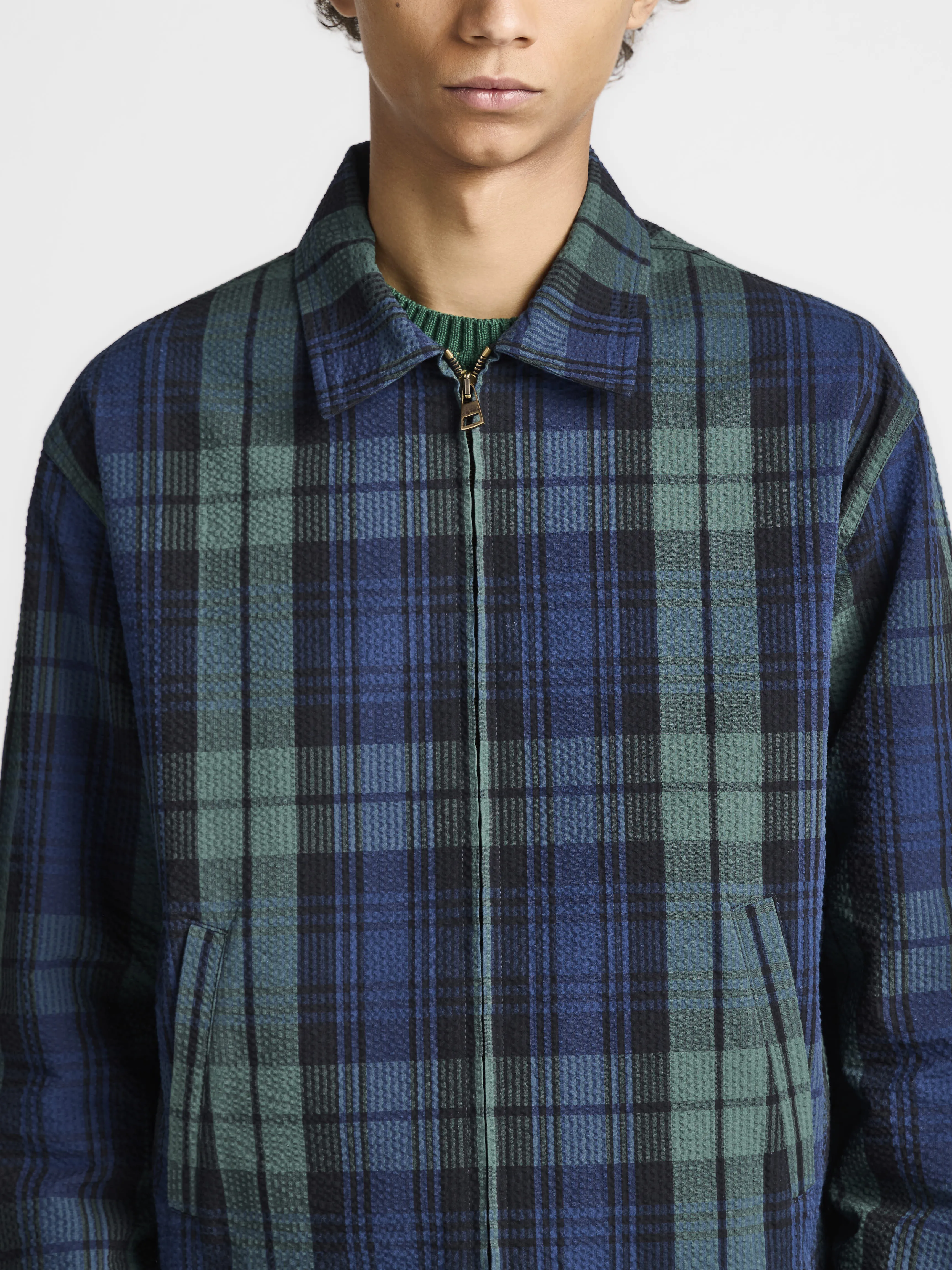 MENS FRONT ZIP BLOUSON IN NAVY & GREEN sold by J.W. Anderson product image thumbnail 3