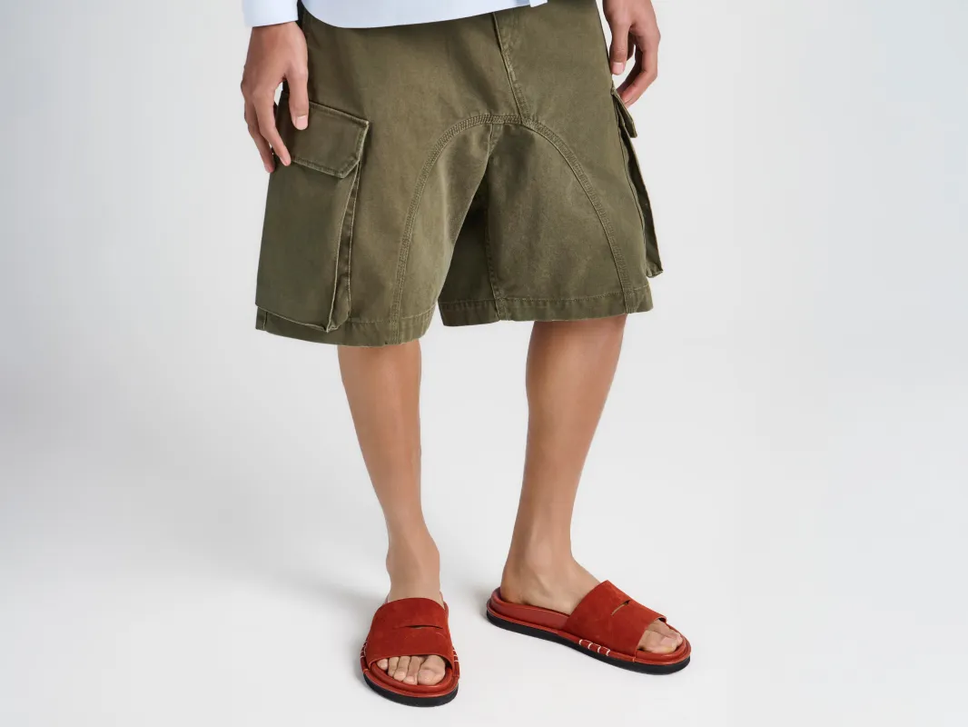 MENS FUSSBETT LOAFER SUEDE SLIDES IN RUST made by J.W. Anderson