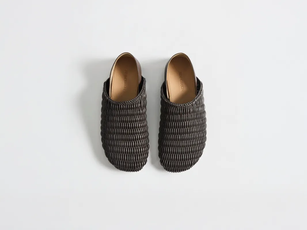 MENS SLIPPER MULES IN CHOCOLATE BROWN WOVEN LEATHER made by J.W. Anderson