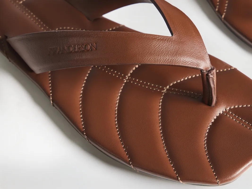 MENS LEATHER LEAF SLIDES IN BROWN made by J.W. Anderson