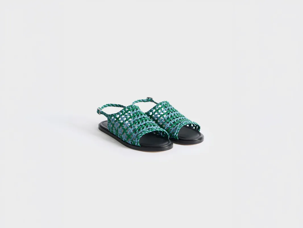 WOMENS WOVEN LEATHER SANDAL IN BLUE & GREEN made by J.W. Anderson