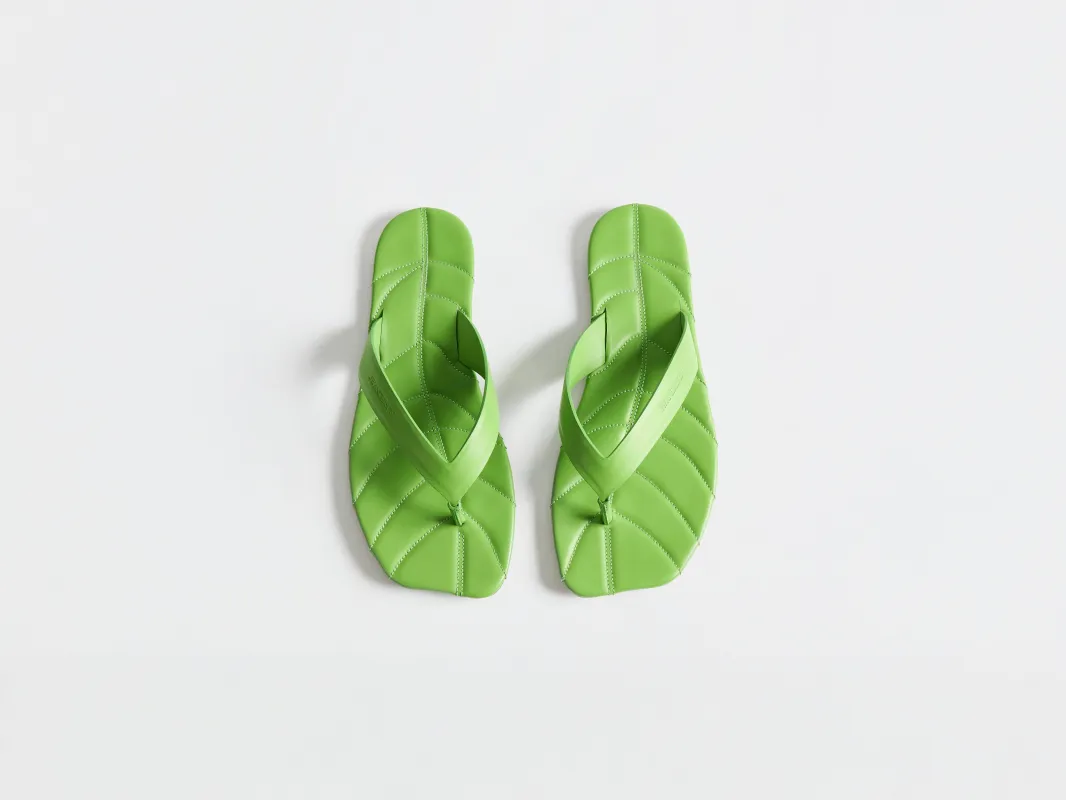 MENS LEATHER LEAF SLIDES IN LIME made by J.W. Anderson