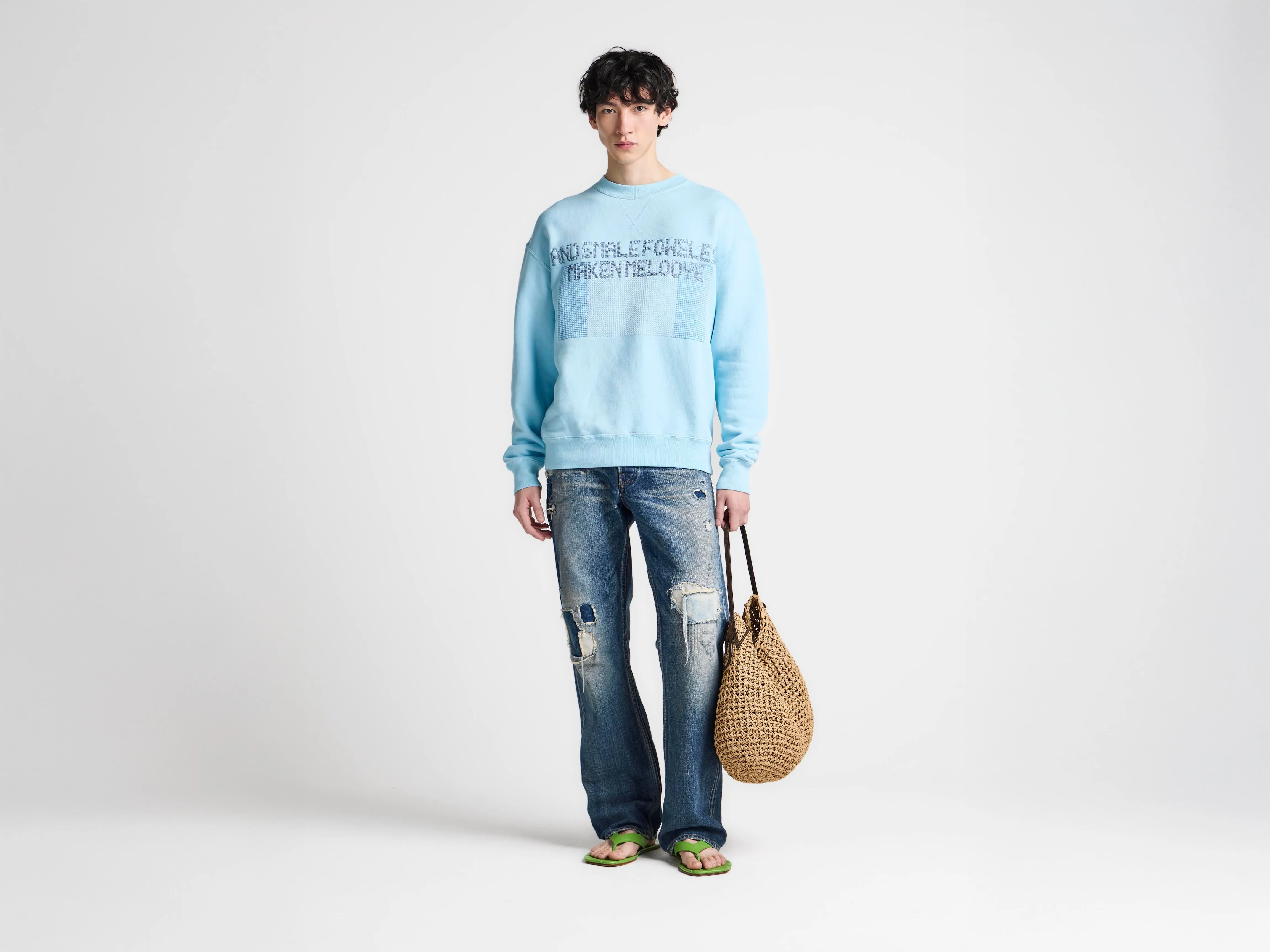 MENS PAINTED BIRDS SWEATSHIRT IN SKY BLUE sold by J.W. Anderson product image thumbnail 5
