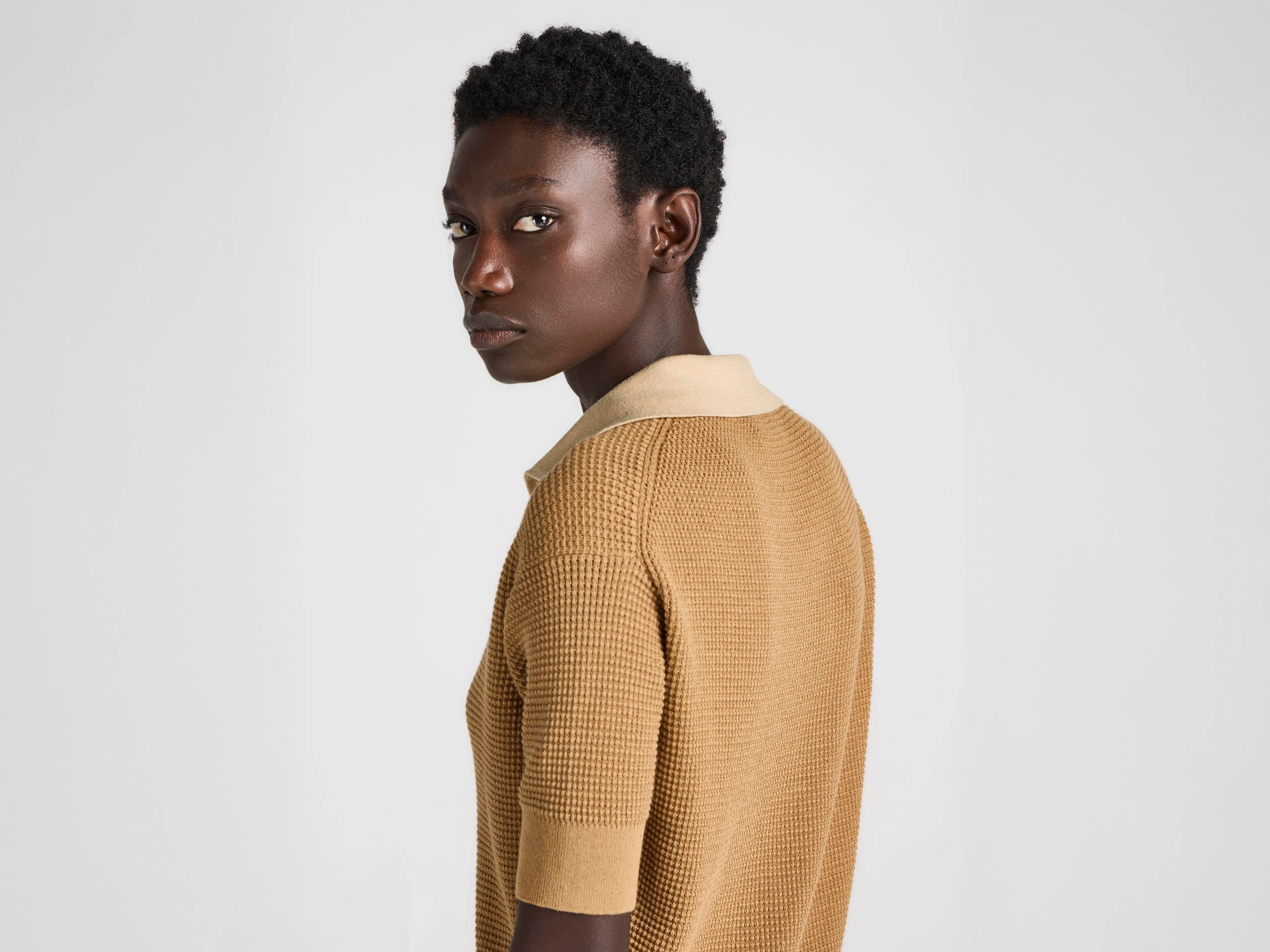 WOMENS KNITTED POLO TOP IN BUTTERSCOTCH sold by J.W. Anderson product image thumbnail 3