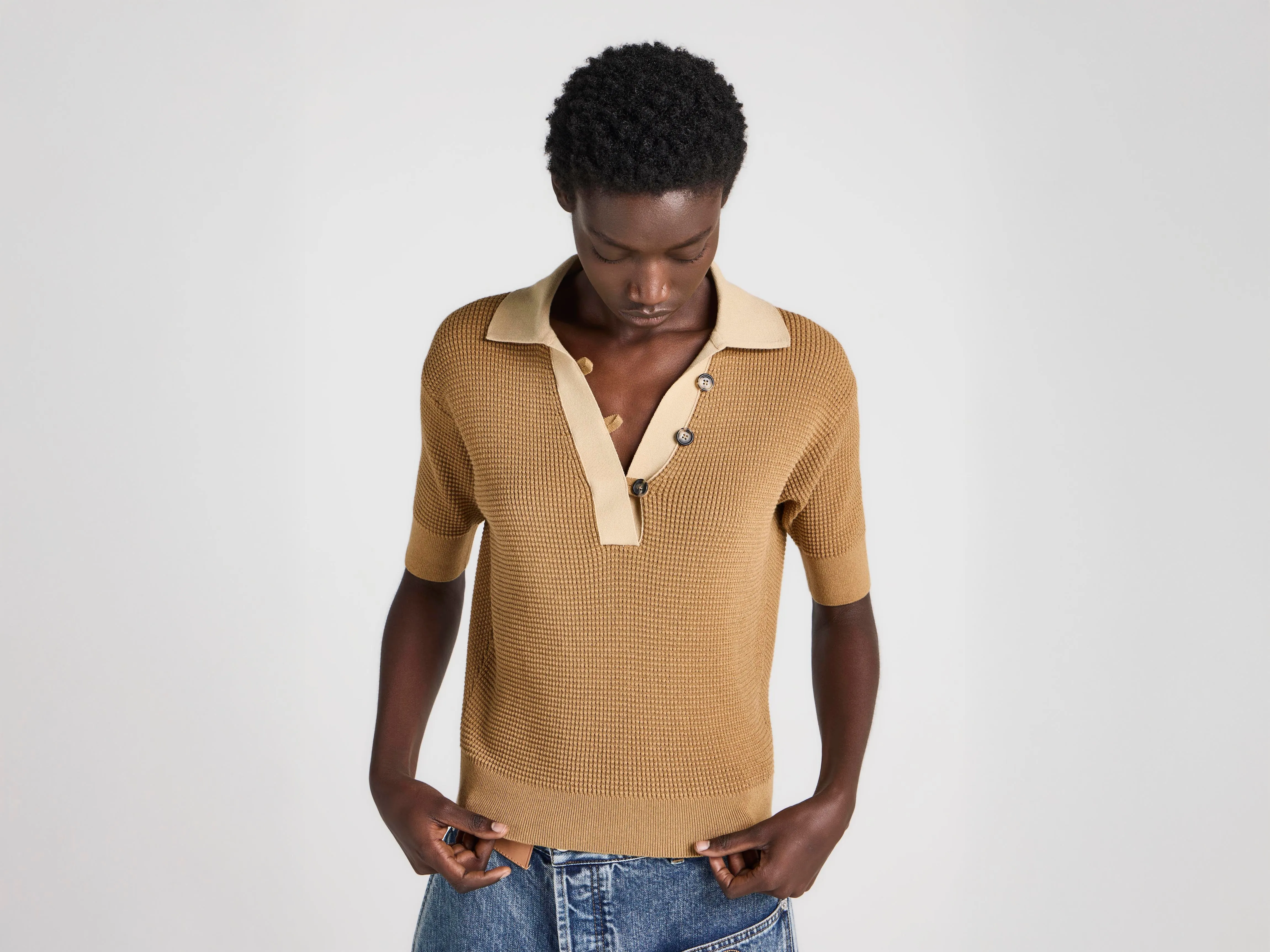 WOMENS KNITTED POLO TOP IN BUTTERSCOTCH sold by J.W. Anderson product image thumbnail 4