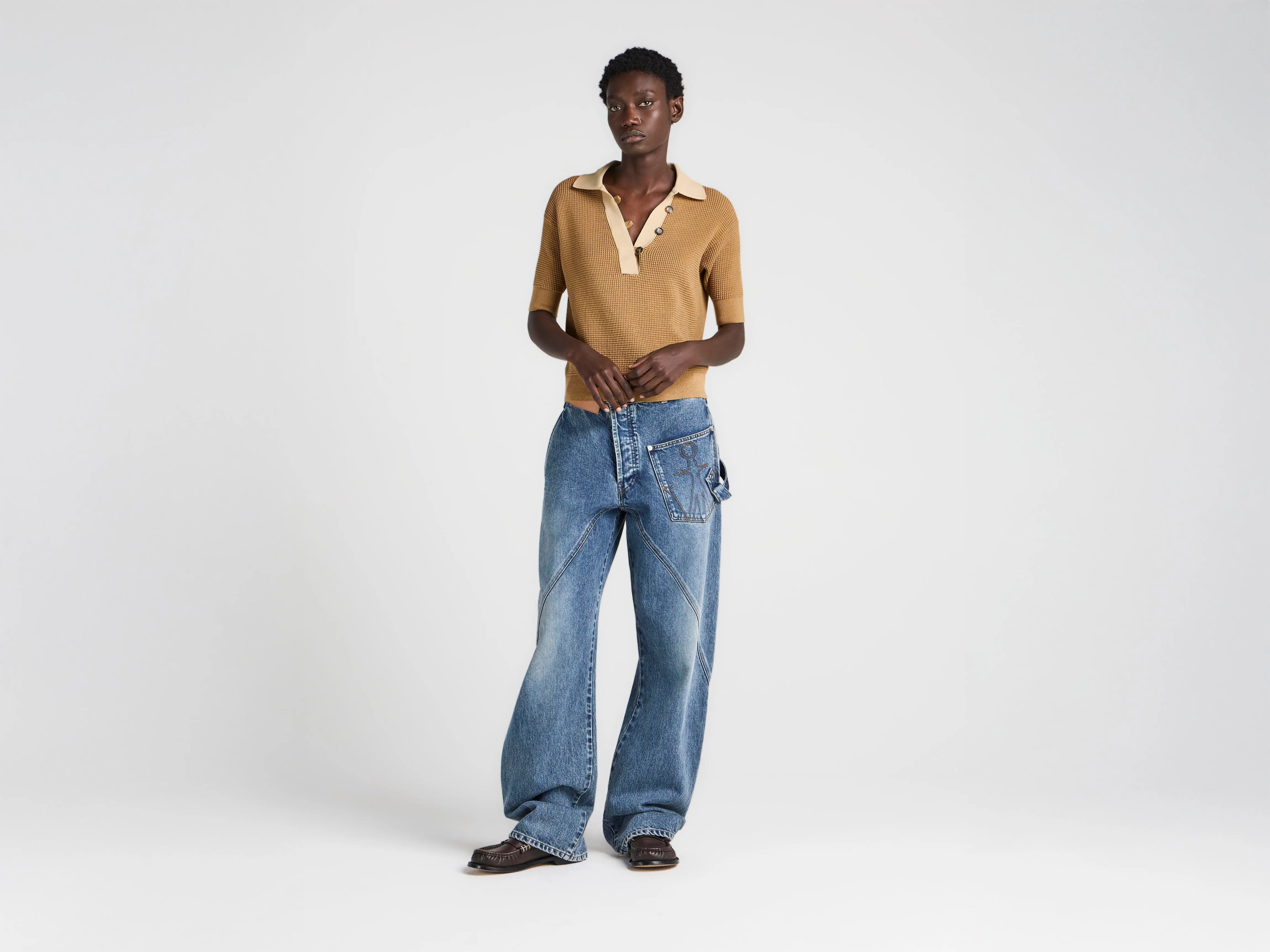 WOMENS KNITTED POLO TOP IN BUTTERSCOTCH sold by J.W. Anderson product image thumbnail 5