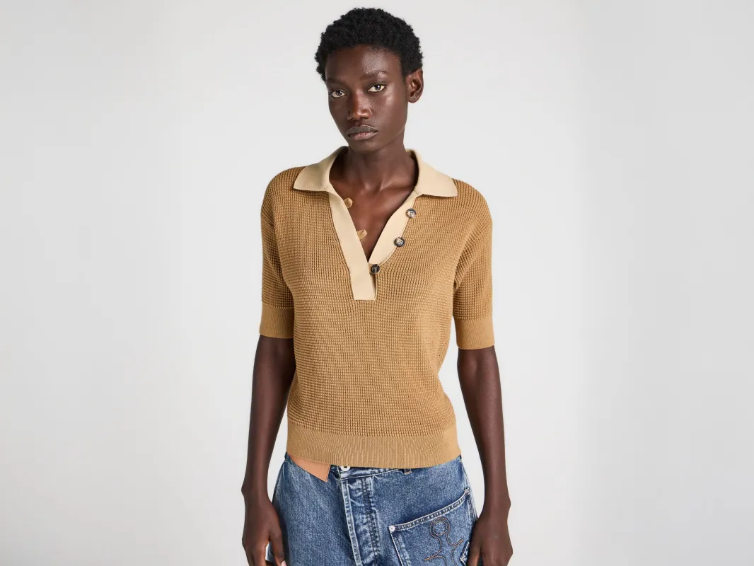 WOMENS KNITTED POLO TOP IN BUTTERSCOTCH made by J.W. Anderson