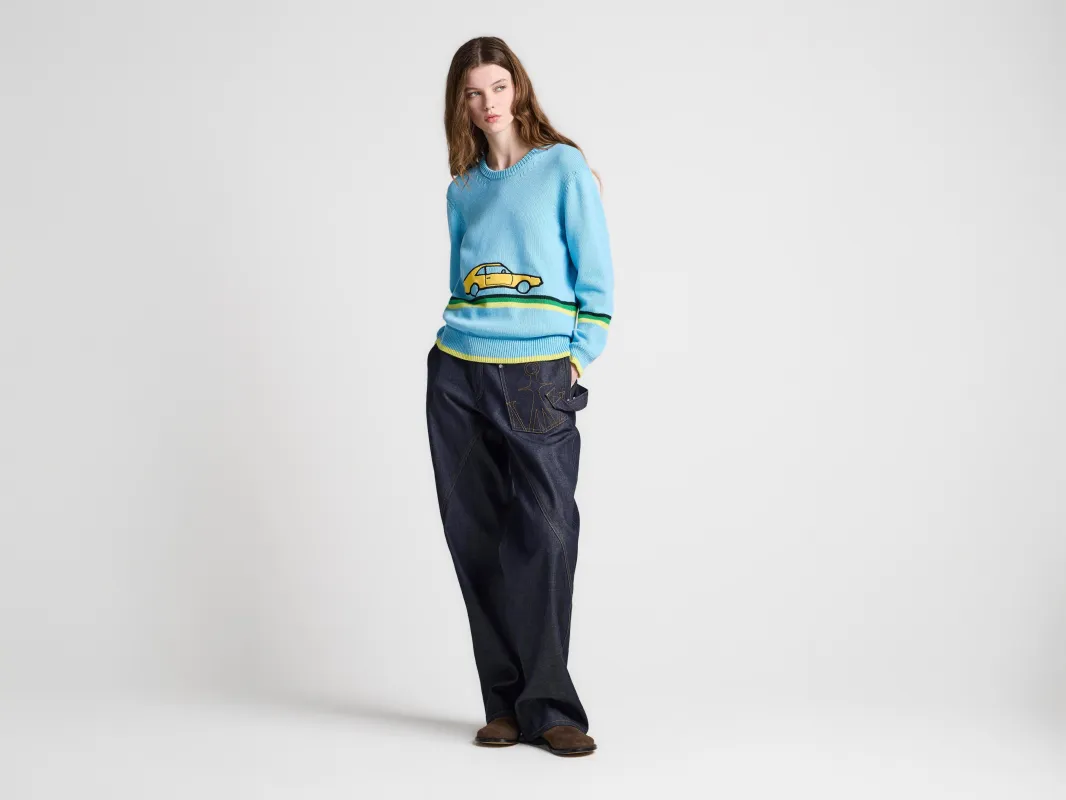 WOMENS CAR JUMPER IN SKY BLUE made by J.W. Anderson