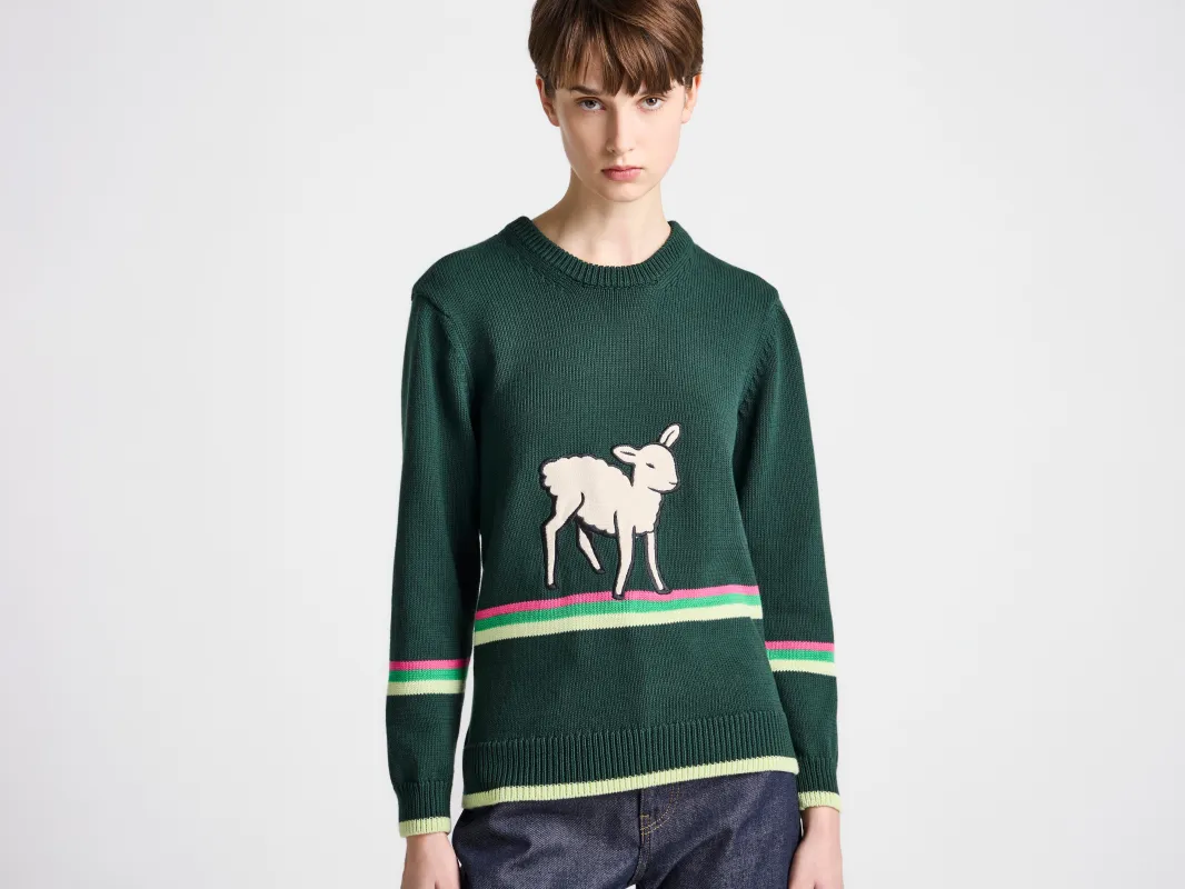 WOMENS SHEEP JUMPER IN DARK GREEN made by J.W. Anderson