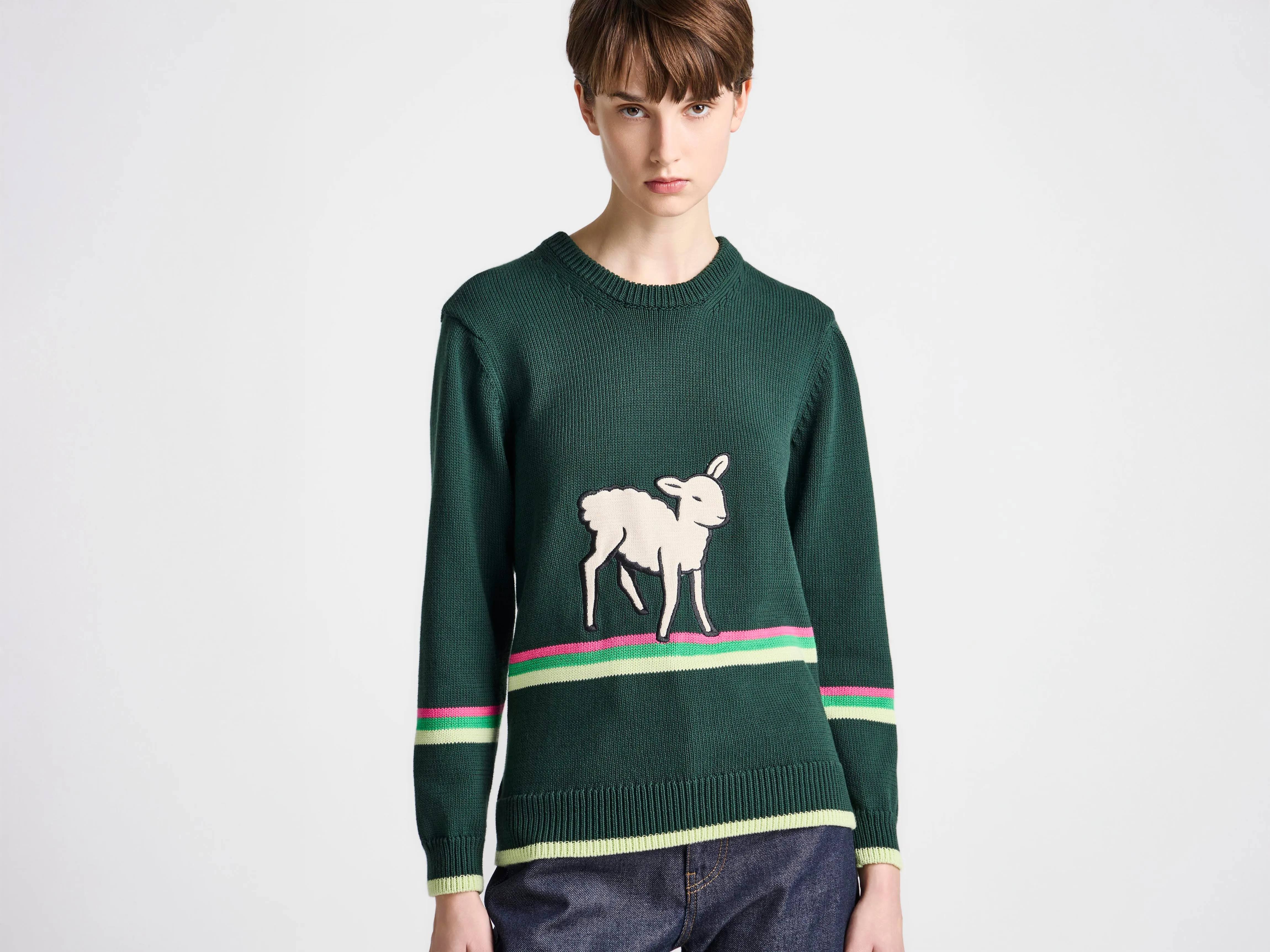 WOMENS SHEEP JUMPER IN DARK GREEN sold by J.W. Anderson
