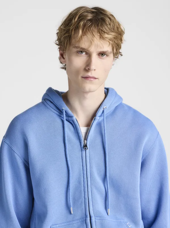 MENS FRONT ZIP HOODIE IN WASHED BLUE made by J.W. Anderson