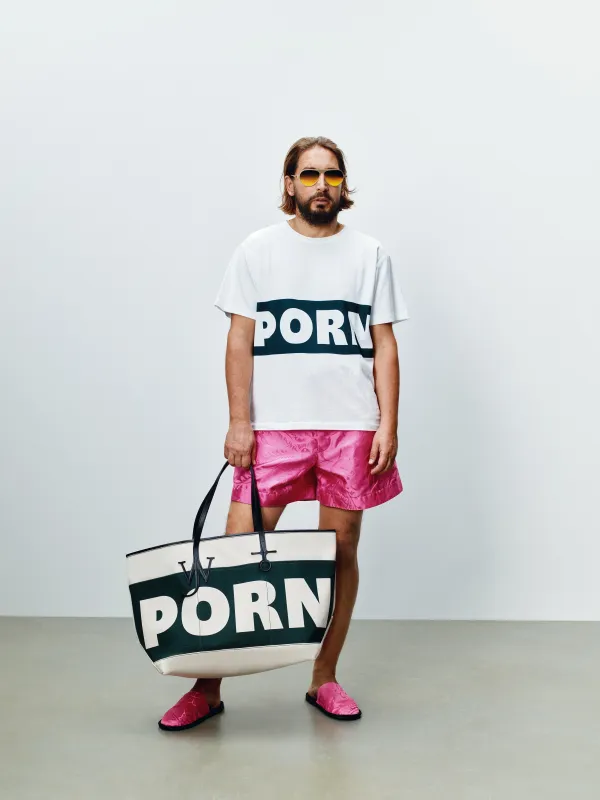 MENS PORN T-SHIRT IN WHITE & GREEN made by J.W. Anderson